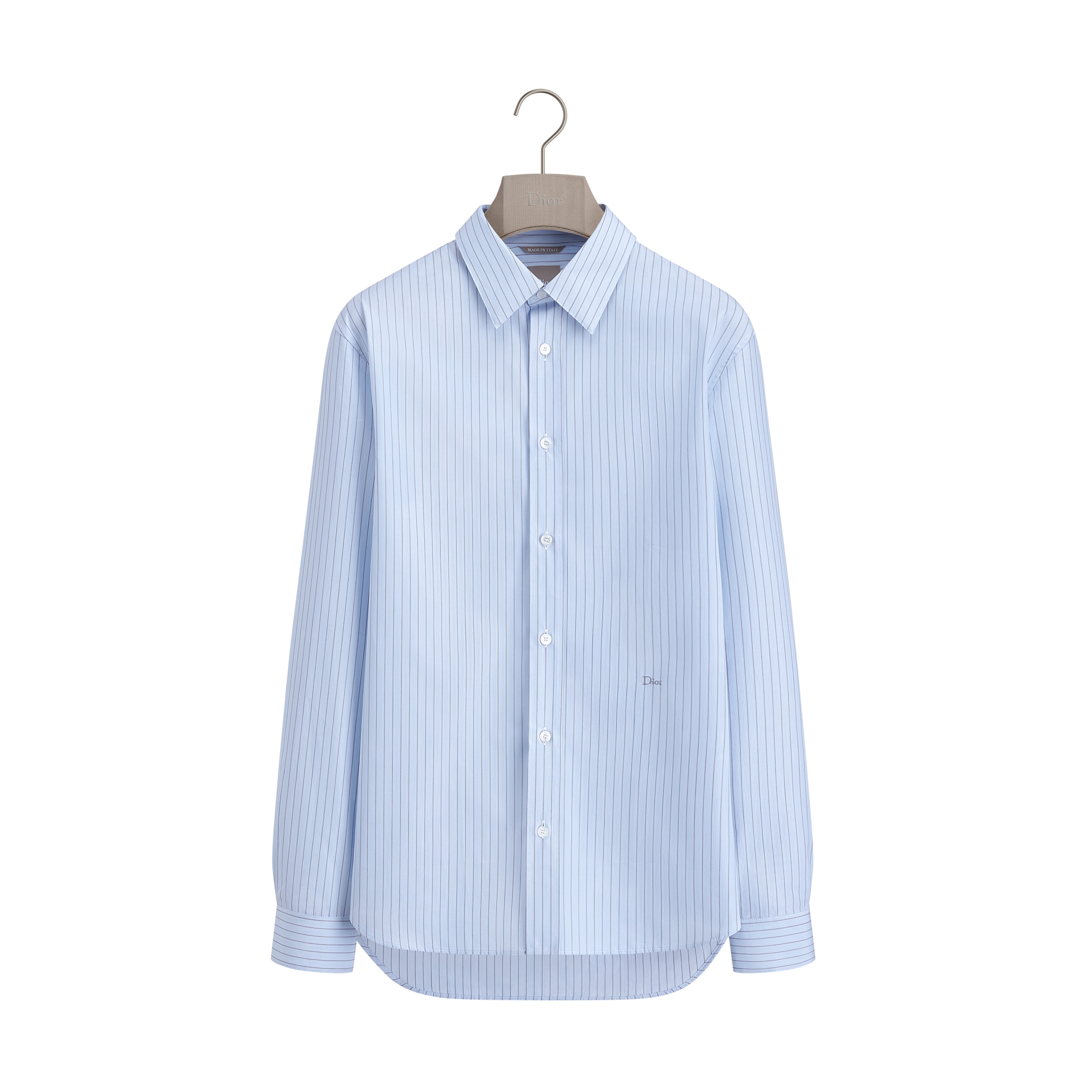 Shirt with Dior Embroidery Blue Striped Cotton Poplin E01