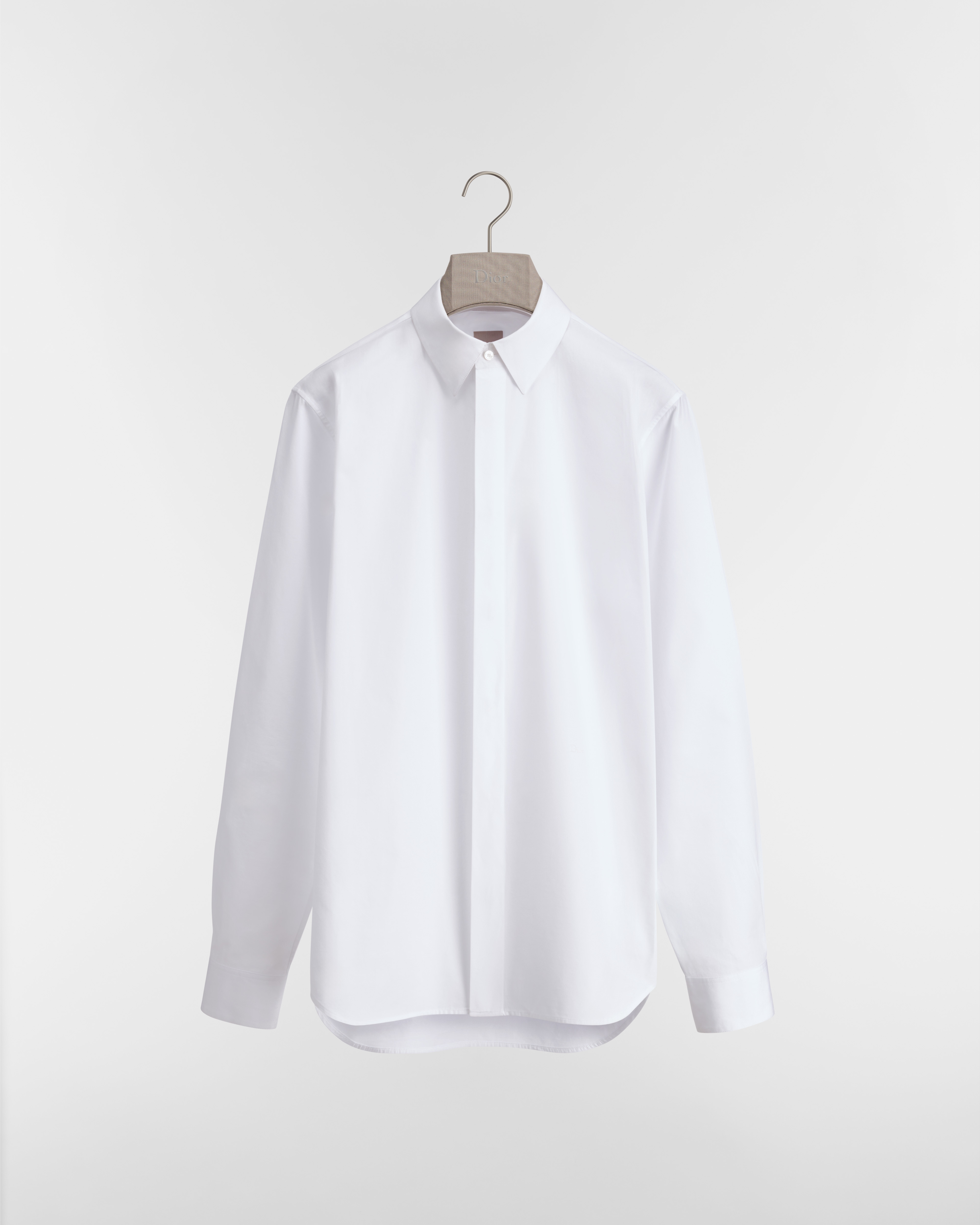 เสื้อเชิ้ตปักลาย Dior ผ้าฝ้ายป๊อปลินสีขาว E01