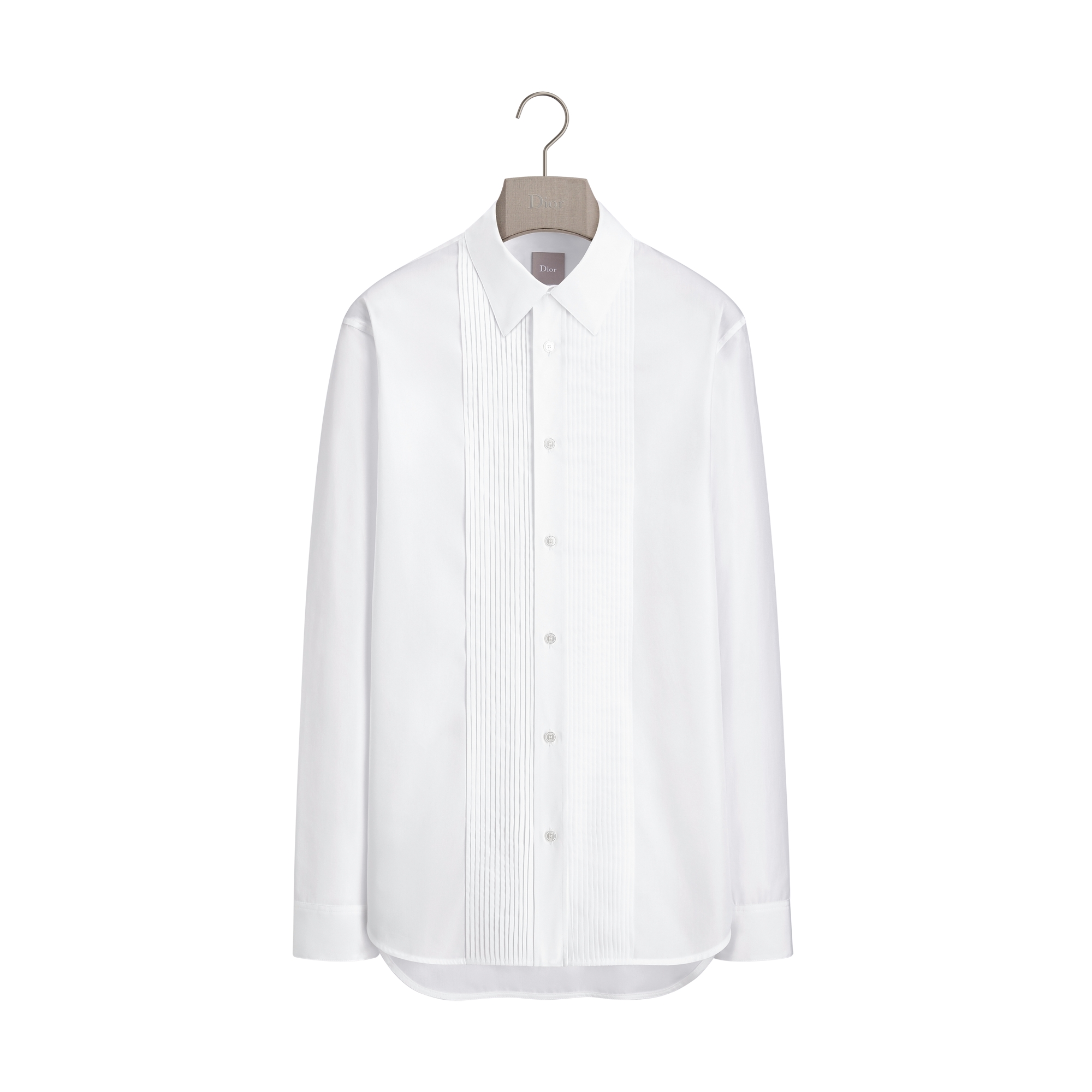 Shirt with Pleated Plastron White Cotton Poplin E01