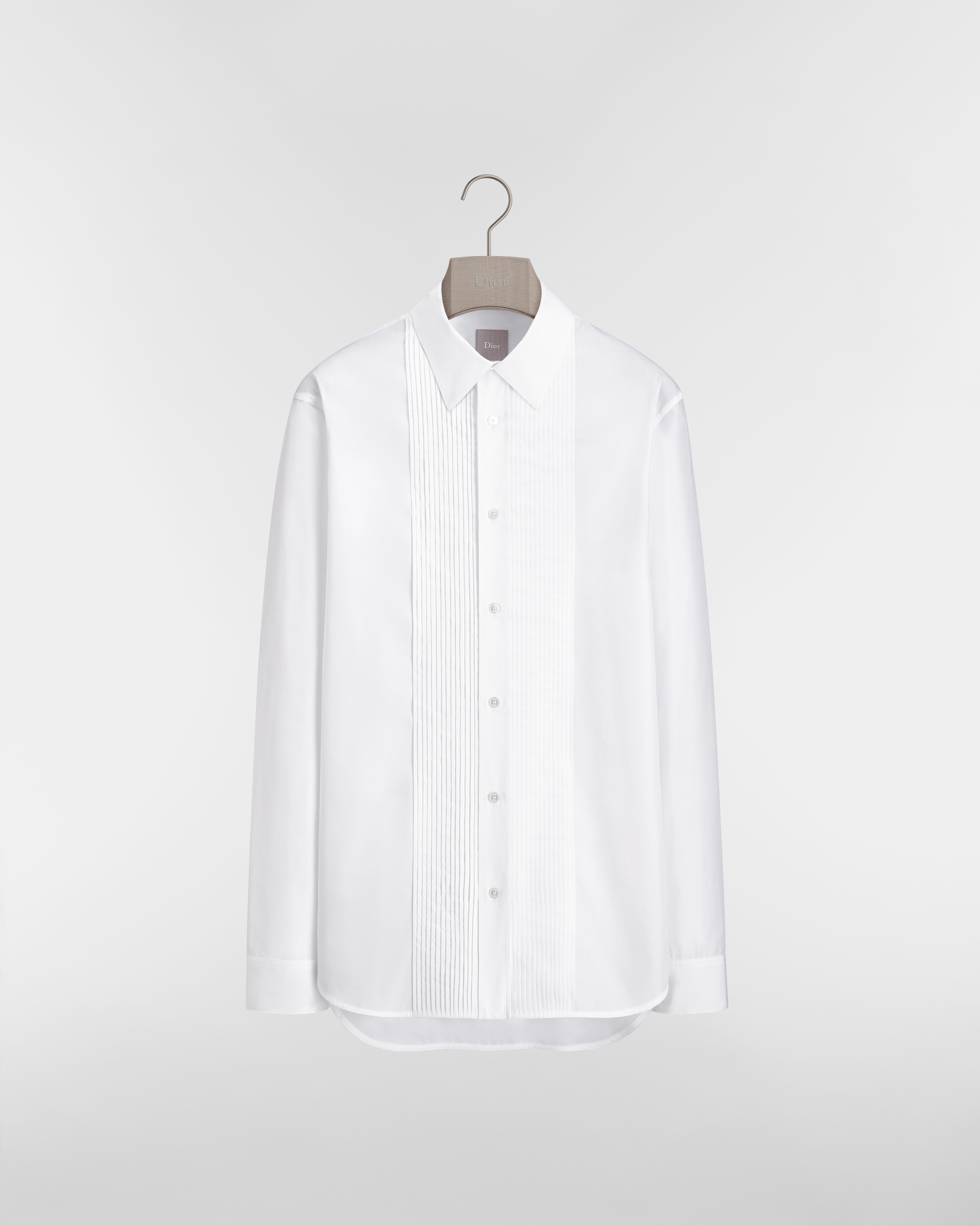 打褶胸飾襯衫 白色棉質府綢 E01