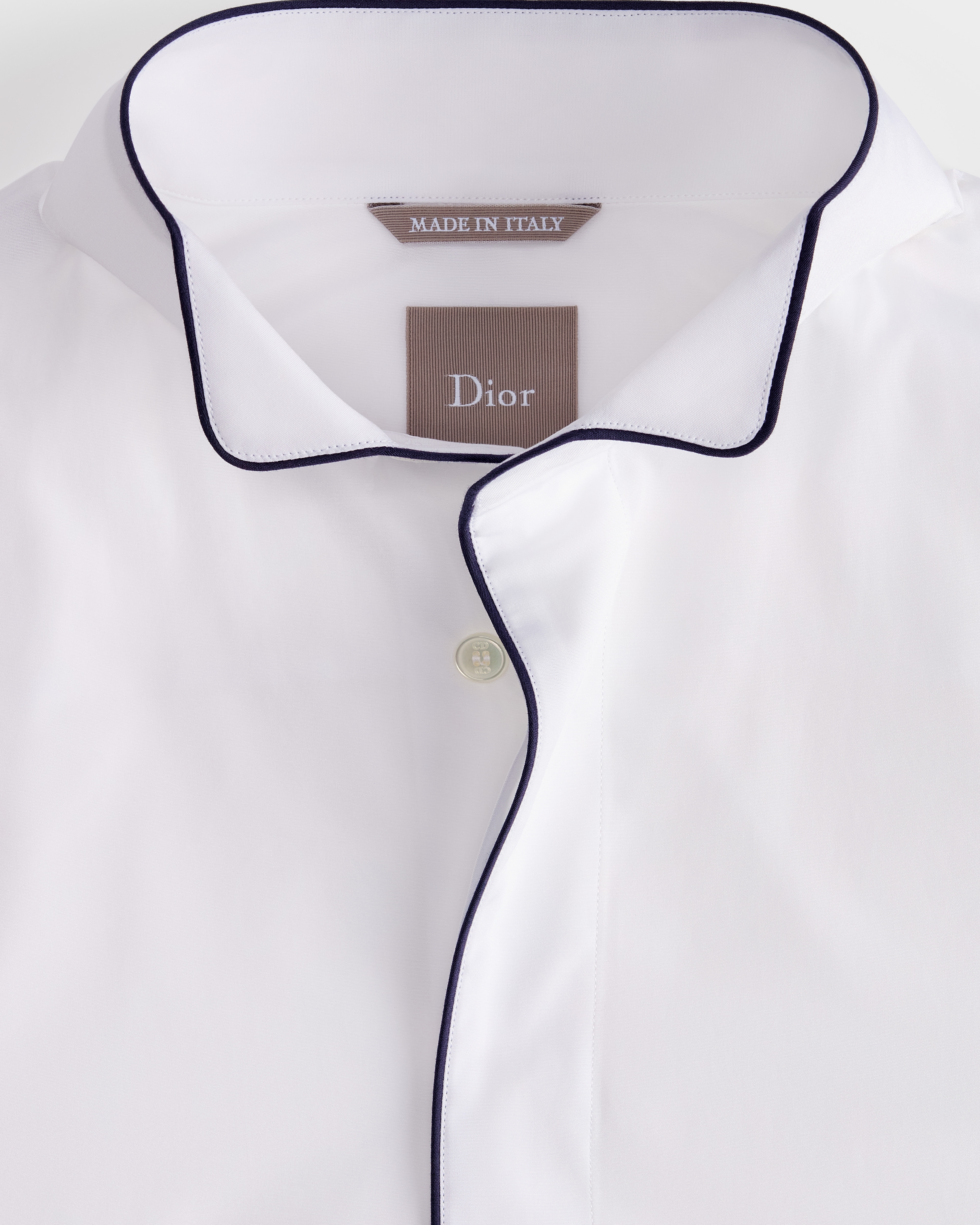 滾邊和 Dior 刺繡襯衫 白色棉質府綢 E09