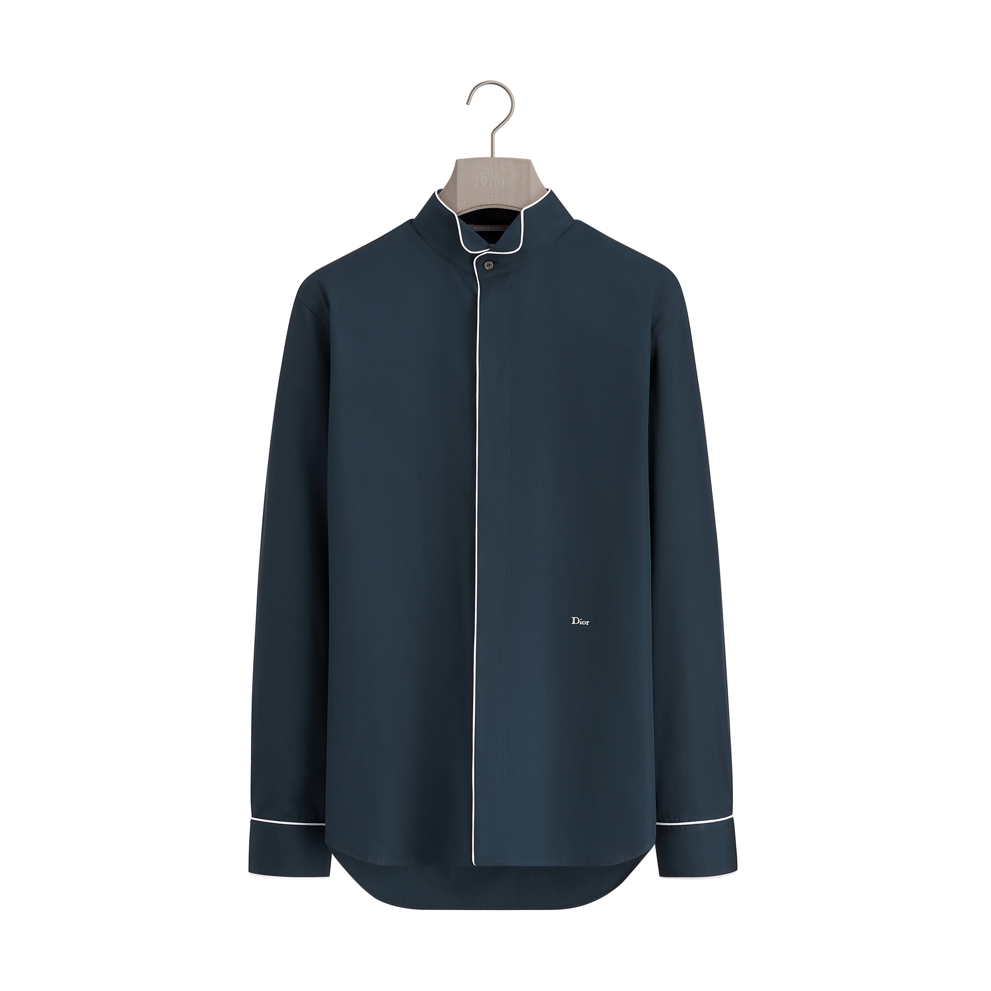 Shirt with Dior Embroidery Navy Blue Cotton Poplin E01