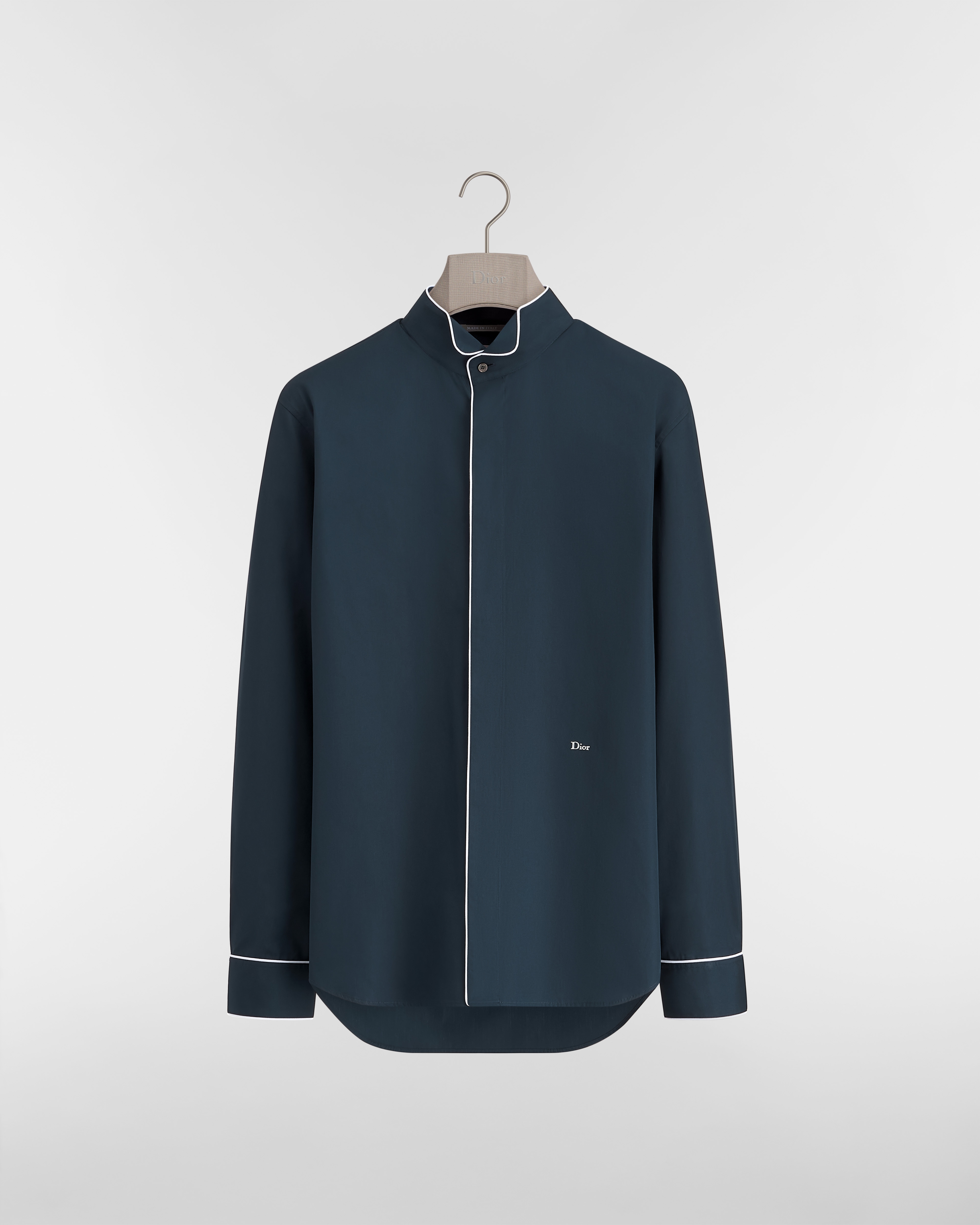 Dior 刺繡襯衫 海軍藍棉質府綢 E01