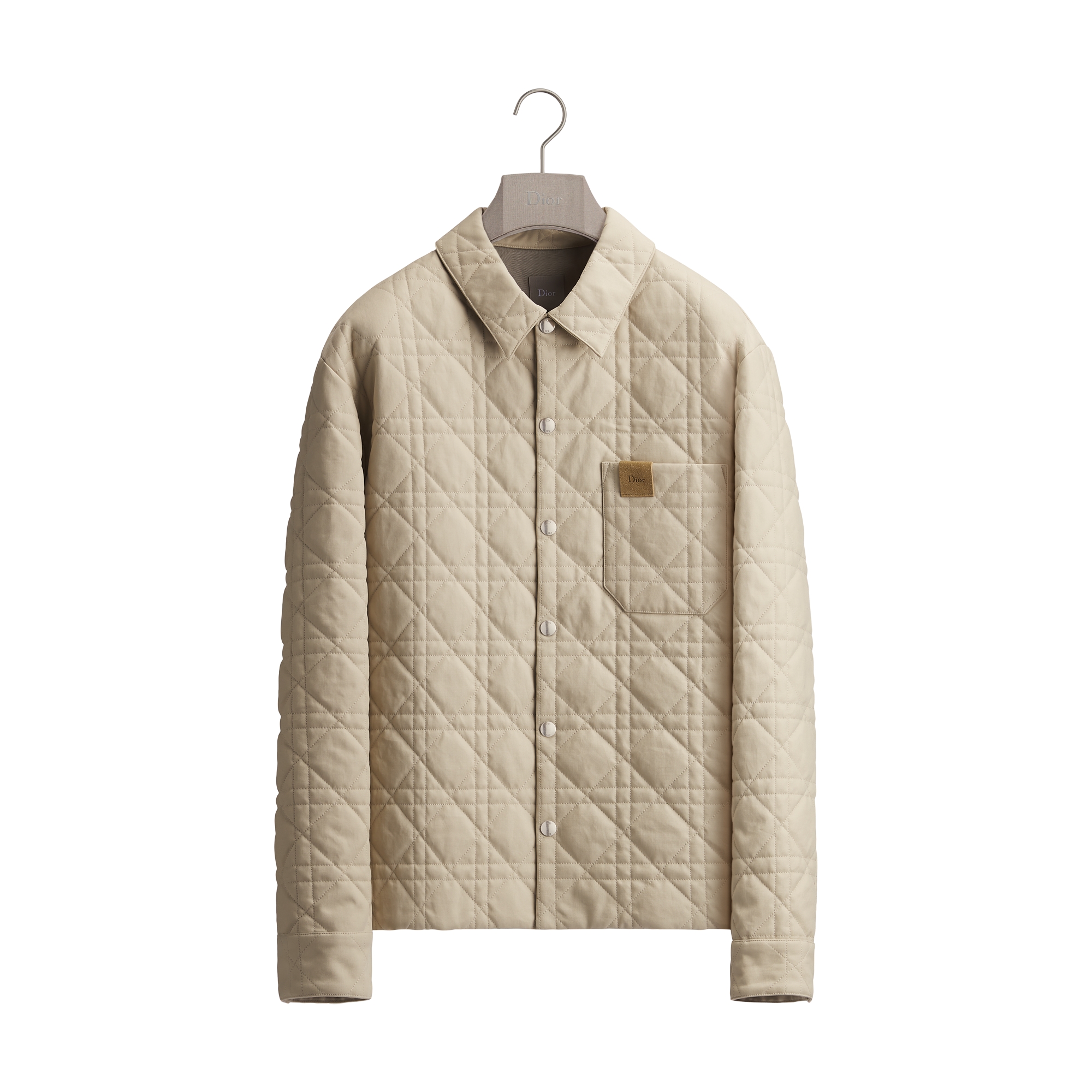 Cannage Overshirt with Leather Dior Patch Beige Cotton E01