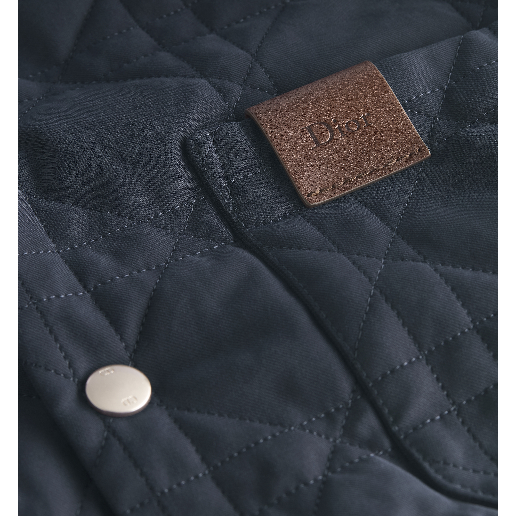Cannage Overshirt with Leather Dior Patch Navy Blue Cotton E09