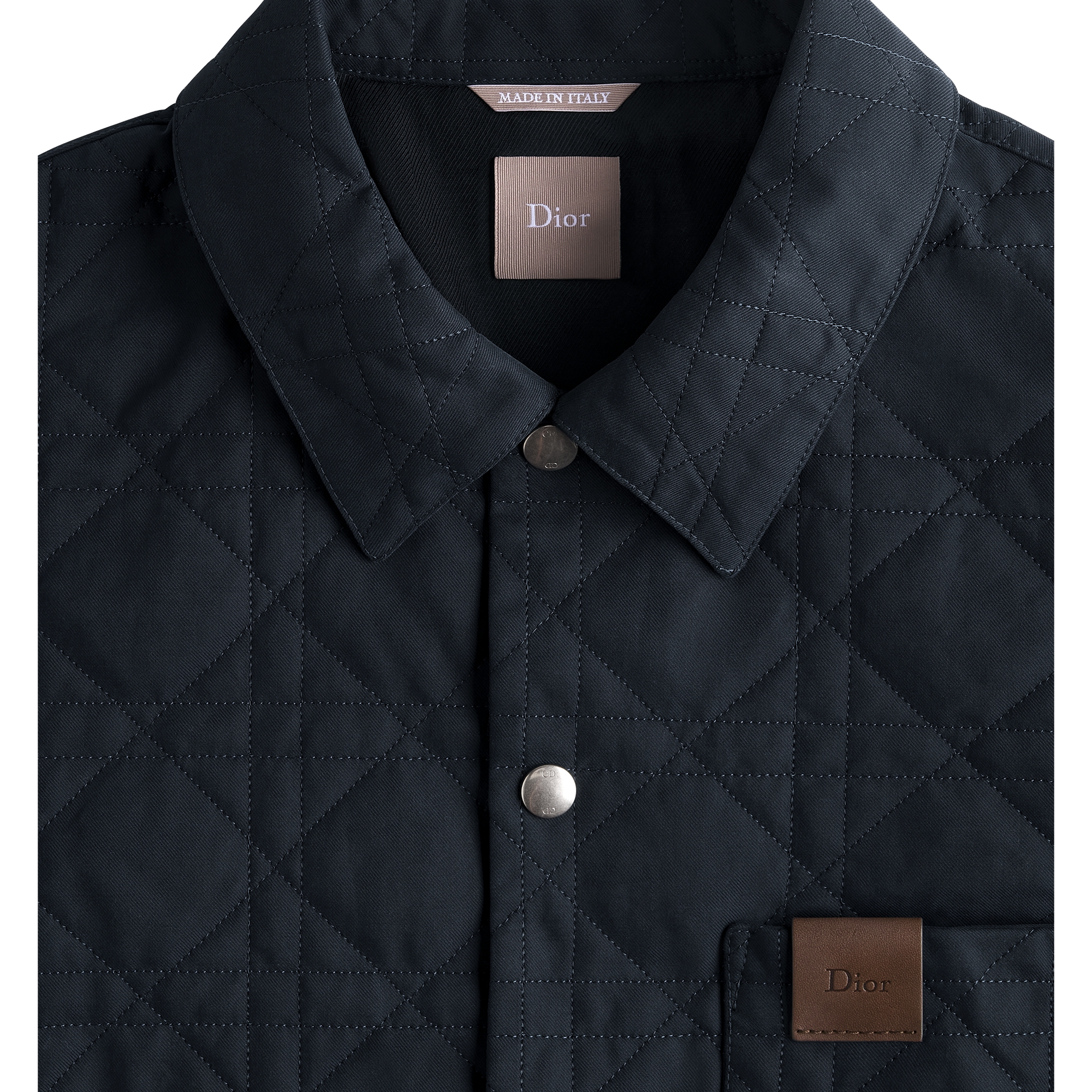 Cannage Overshirt with Leather Dior Patch Navy Blue Cotton E10