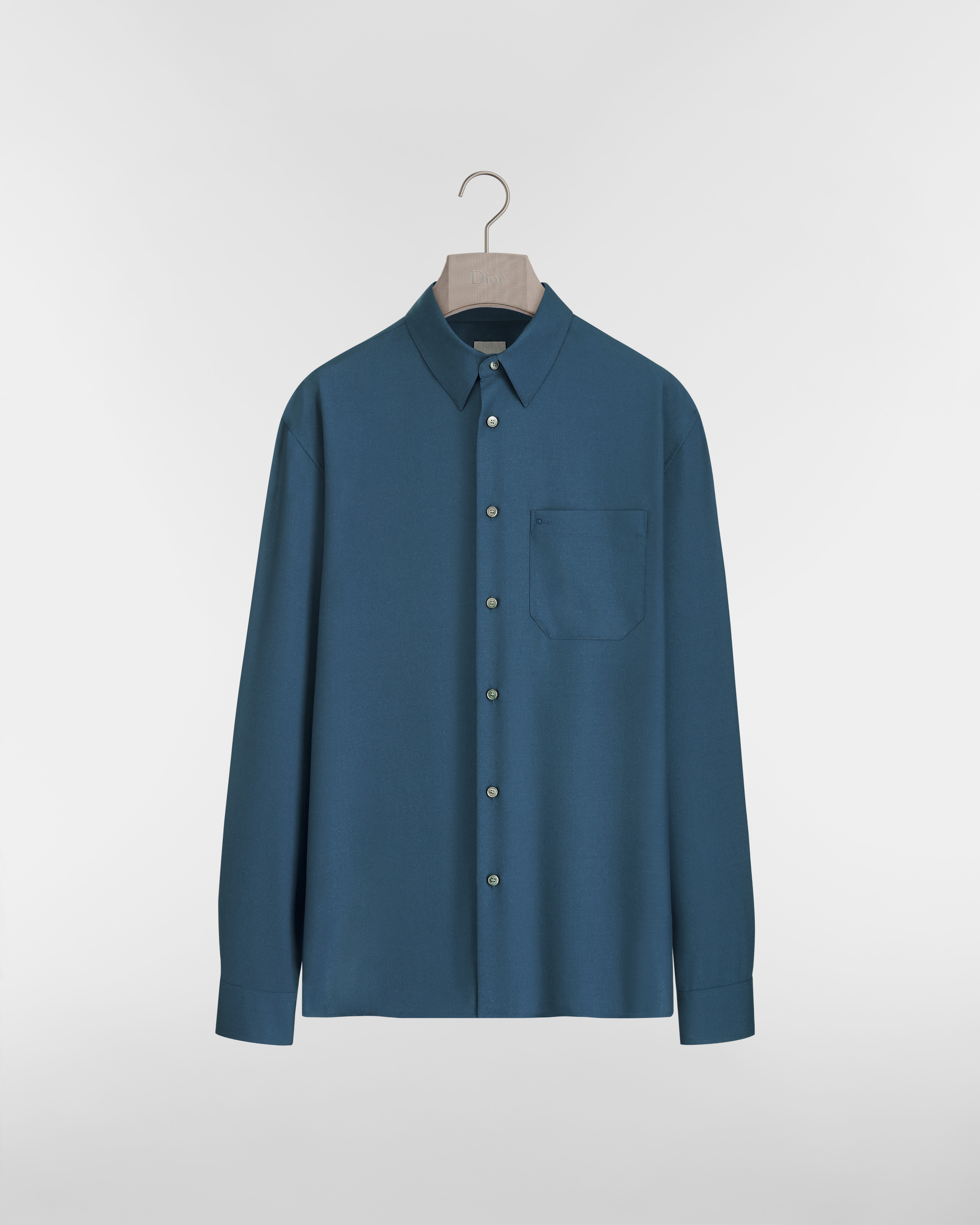 Shirt with Dior Embroidery Blue Cashmere and Silk Twill E01