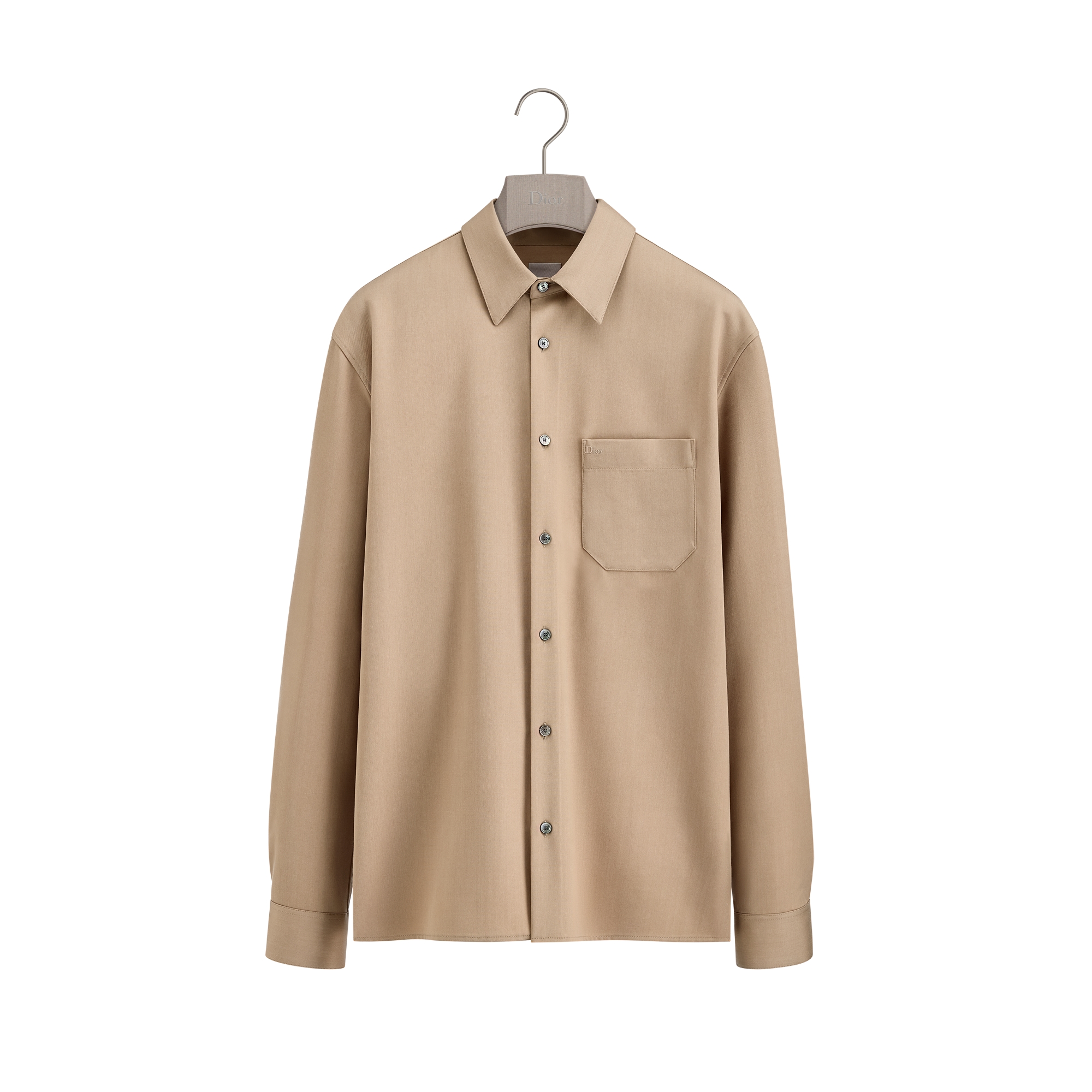 Shirt with Dior Embroidery Beige Virgin Wool Gabardine | DIOR
