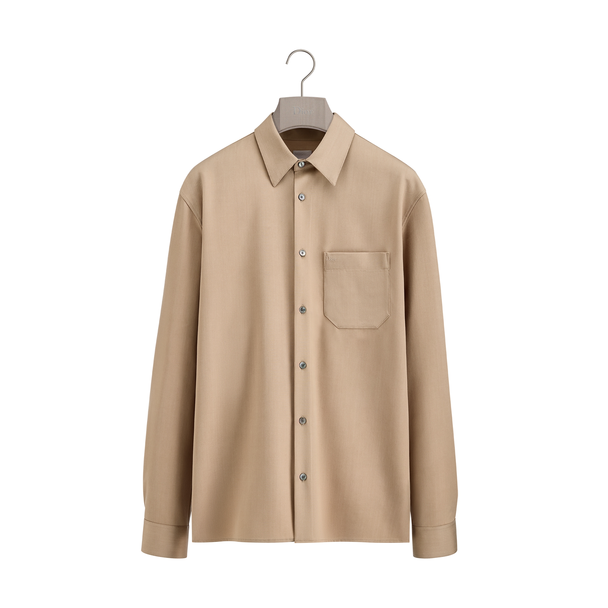 Shirt with Dior Embroidery Beige Virgin Wool Gabardine | DIOR