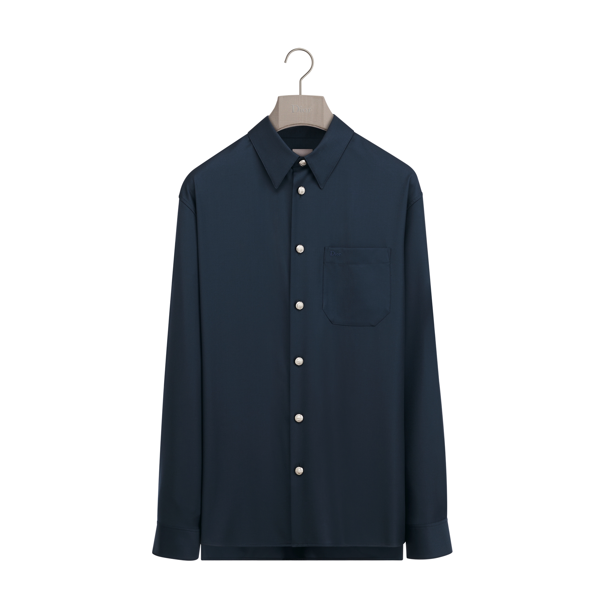 Shirt with Dior Médaillon Buttons Blue Virgin Wool Twill E01