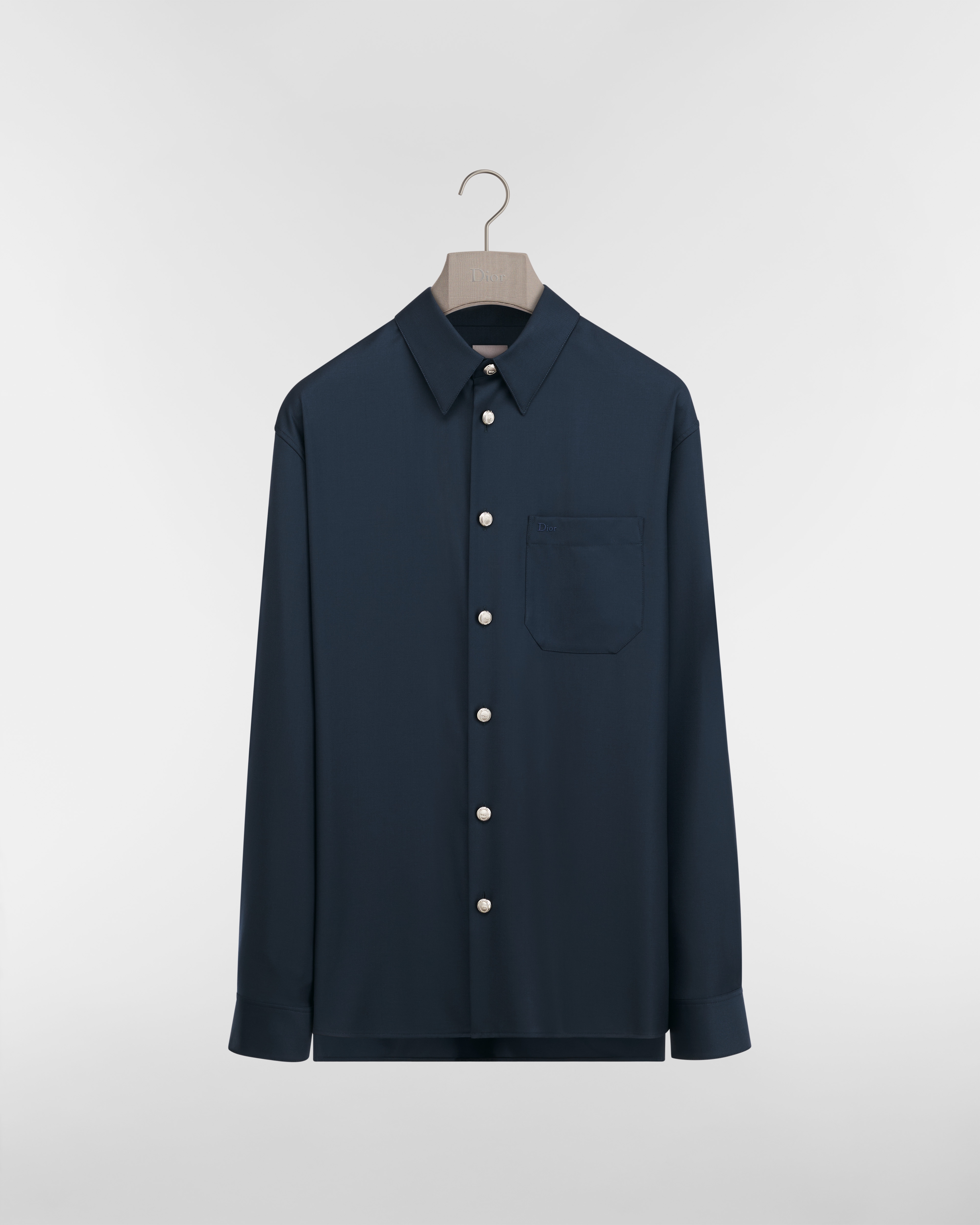Shirt with Dior Médaillon Buttons Blue Virgin Wool Twill E01