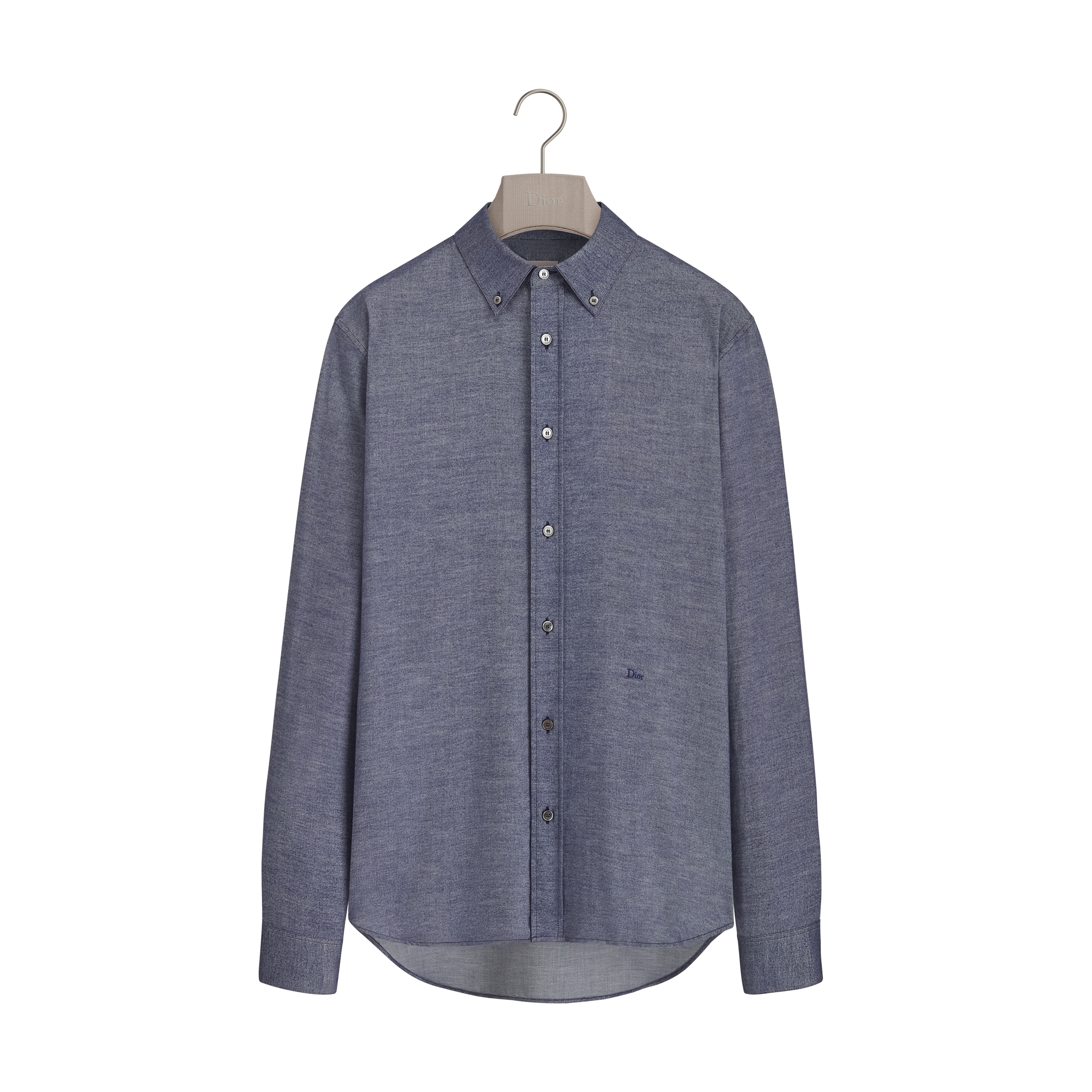 Shirt with Dior Embroidery Blue Cotton Twill | DIOR