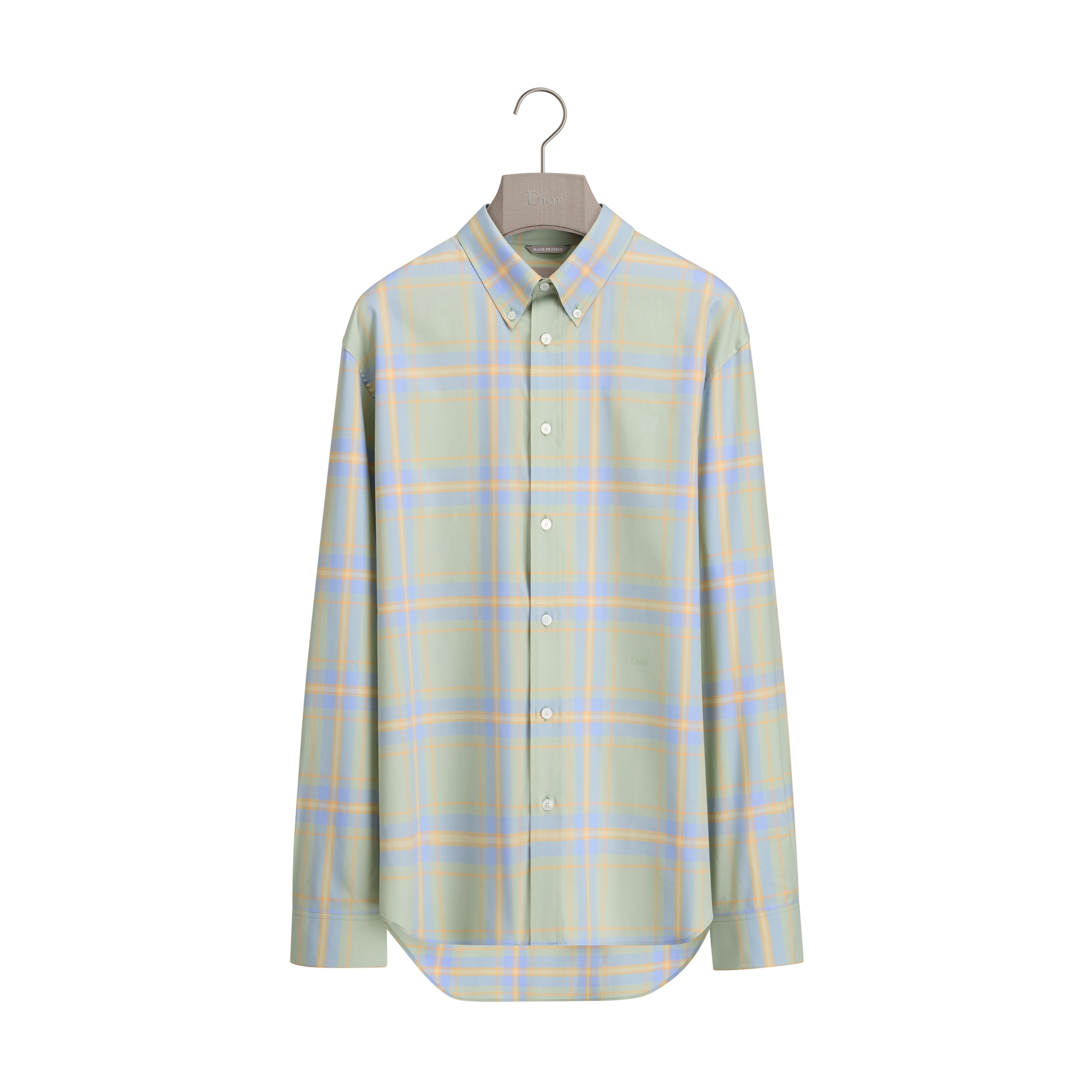 Shirt with Dior Embroidery Green Checkered Cotton Flannel E01