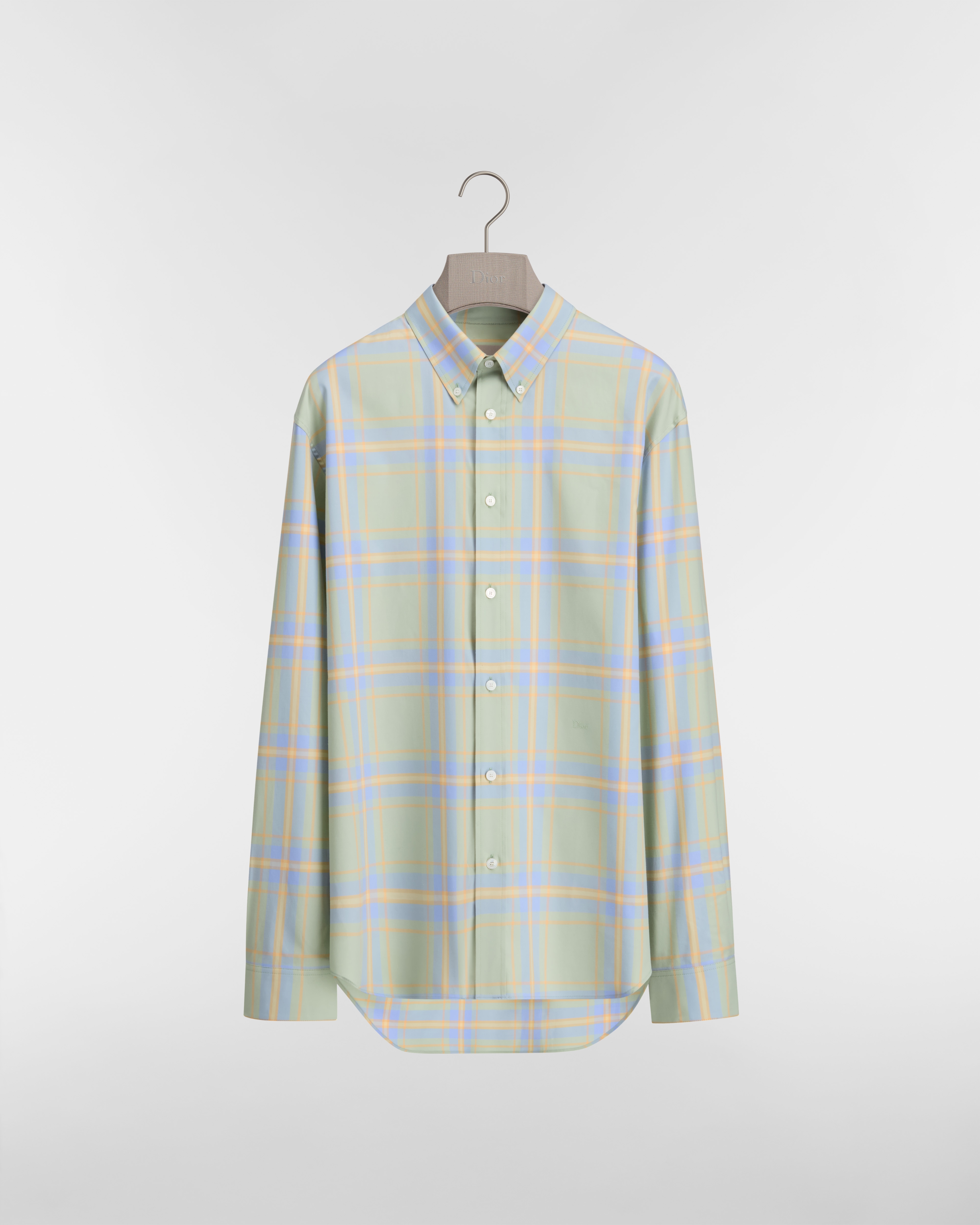Shirt with Dior Embroidery Green Checkered Cotton Flannel E01