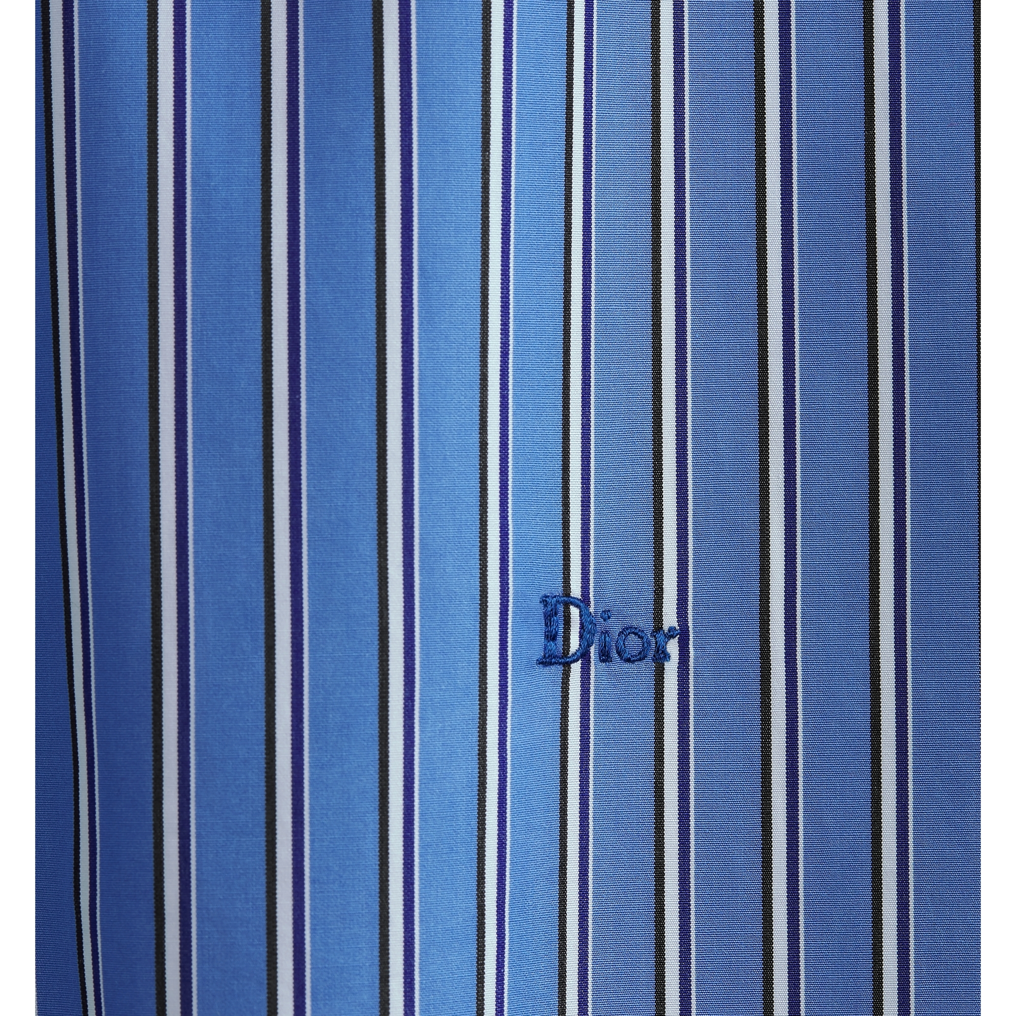 Shirt with Dior Embroidery Blue Striped Cotton Poplin E10