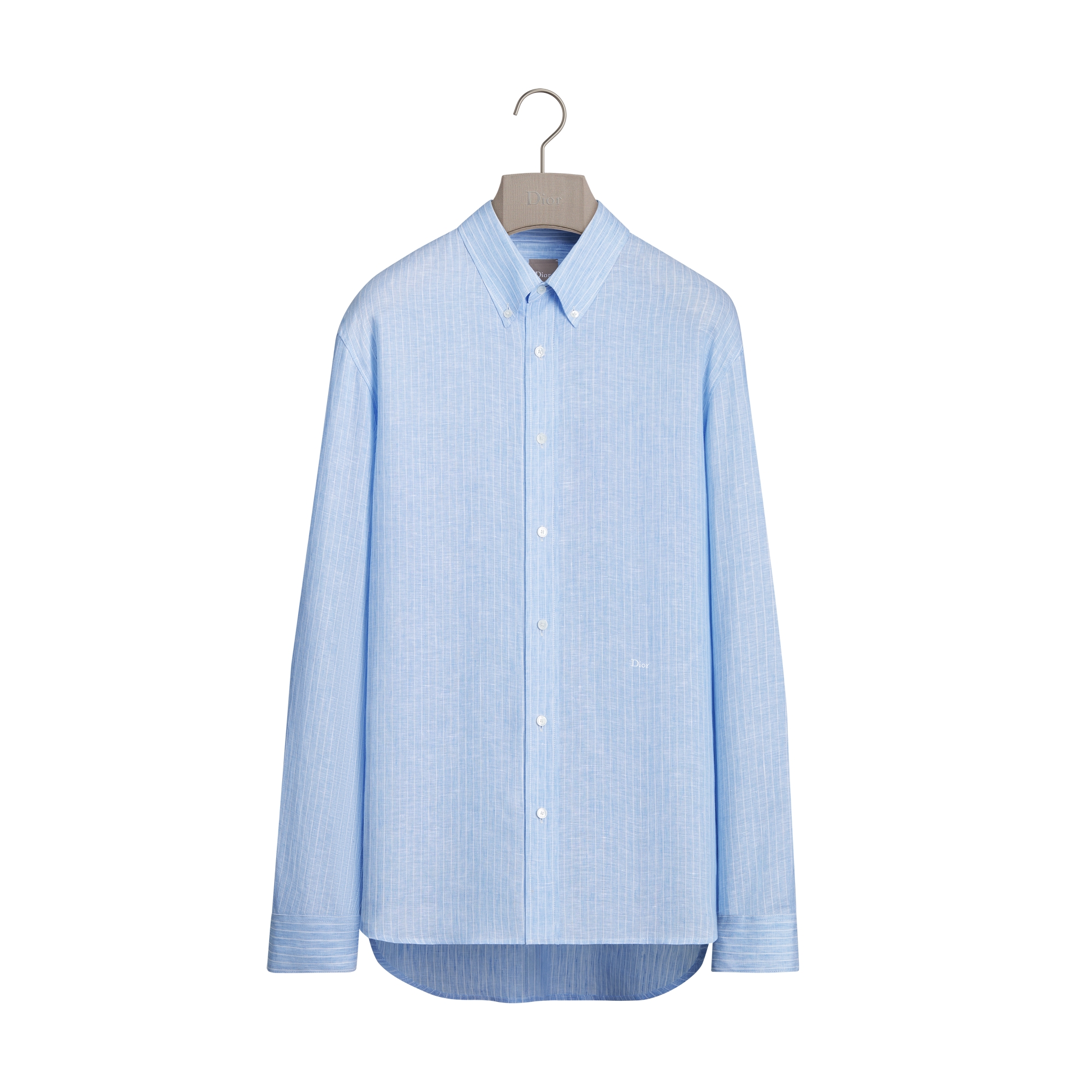 Dioriviera Shirt with Dior Embroidery Blue Striped Linen E01