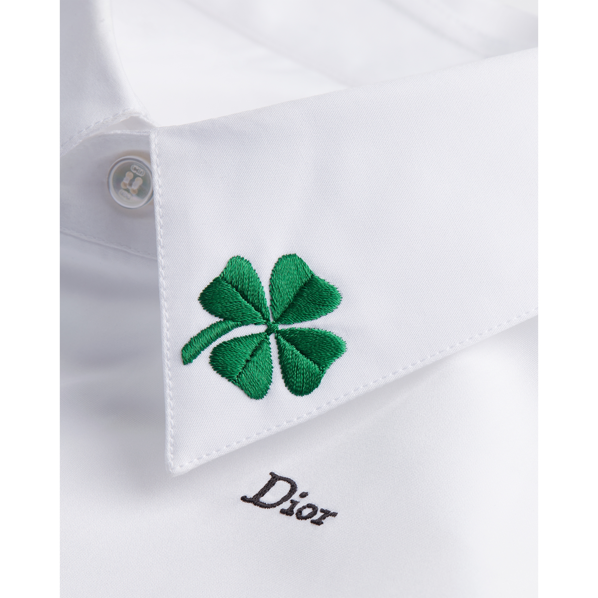 Short-Sleeved Shirt with Dior Clover Embroidery White Cotton Poplin E10