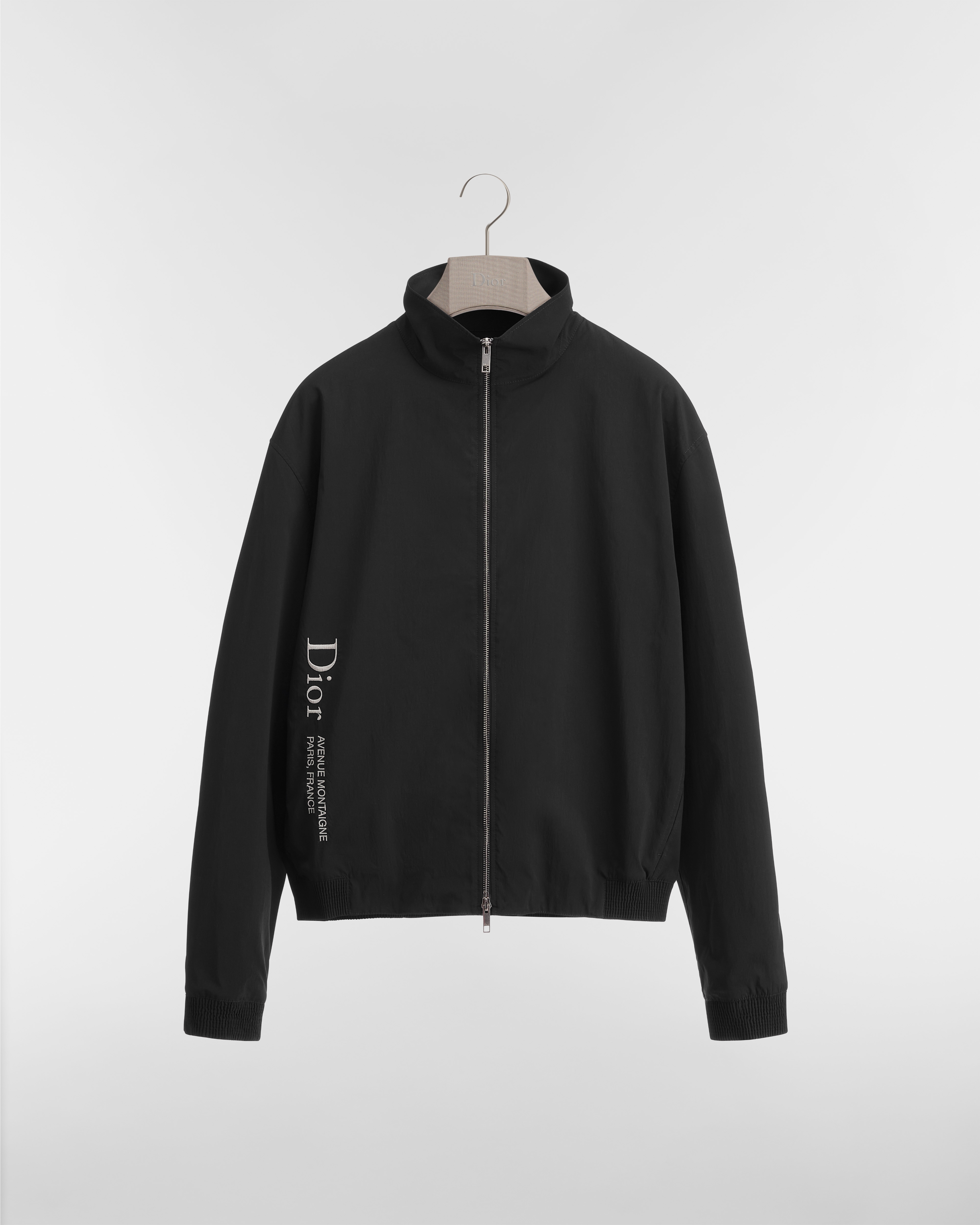 Shirt met rits en Dior Montaigne-borduursel Zwarte technische stof E01