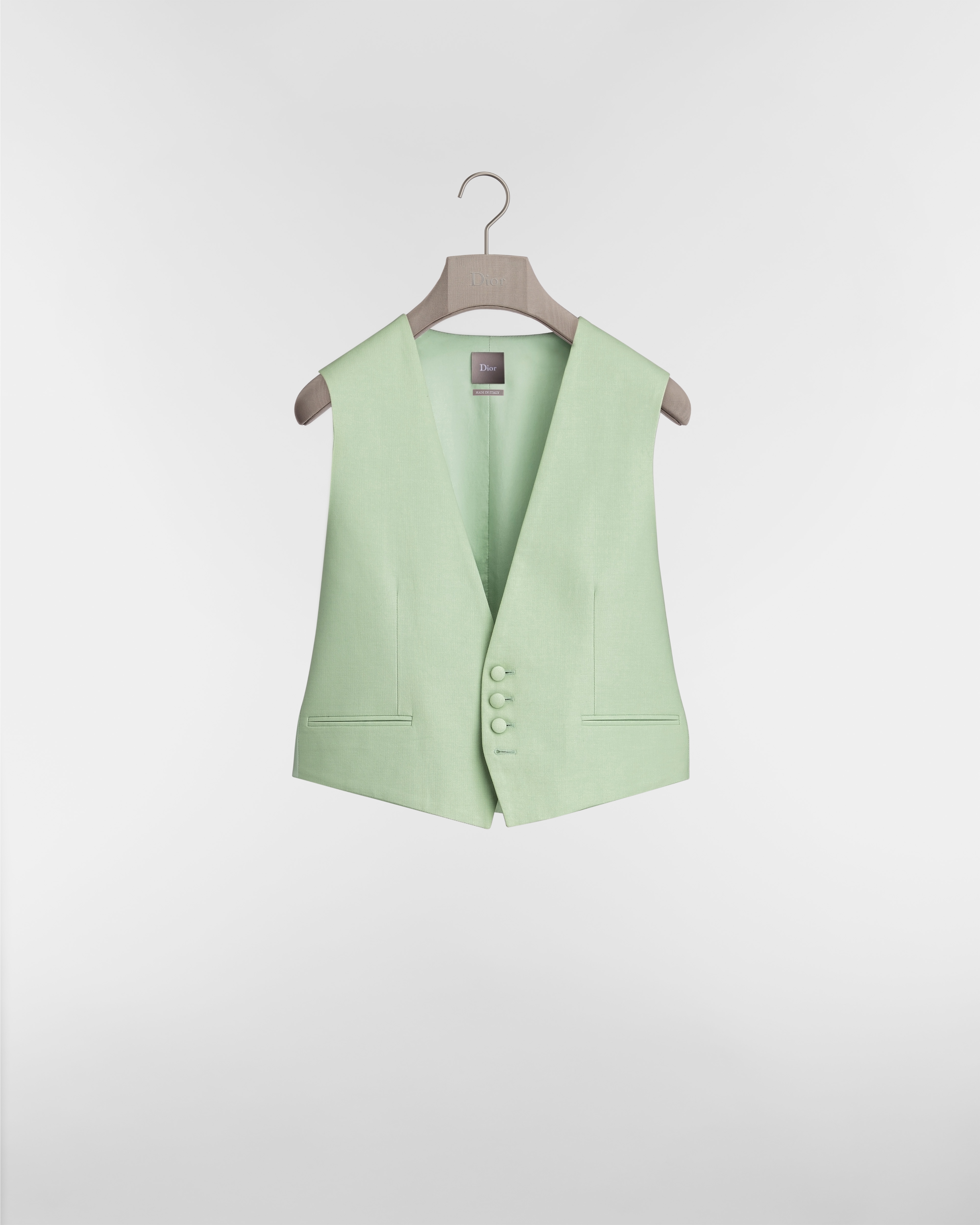 Gilet à empiècement en satin Piqué de coton mélangé vert E01