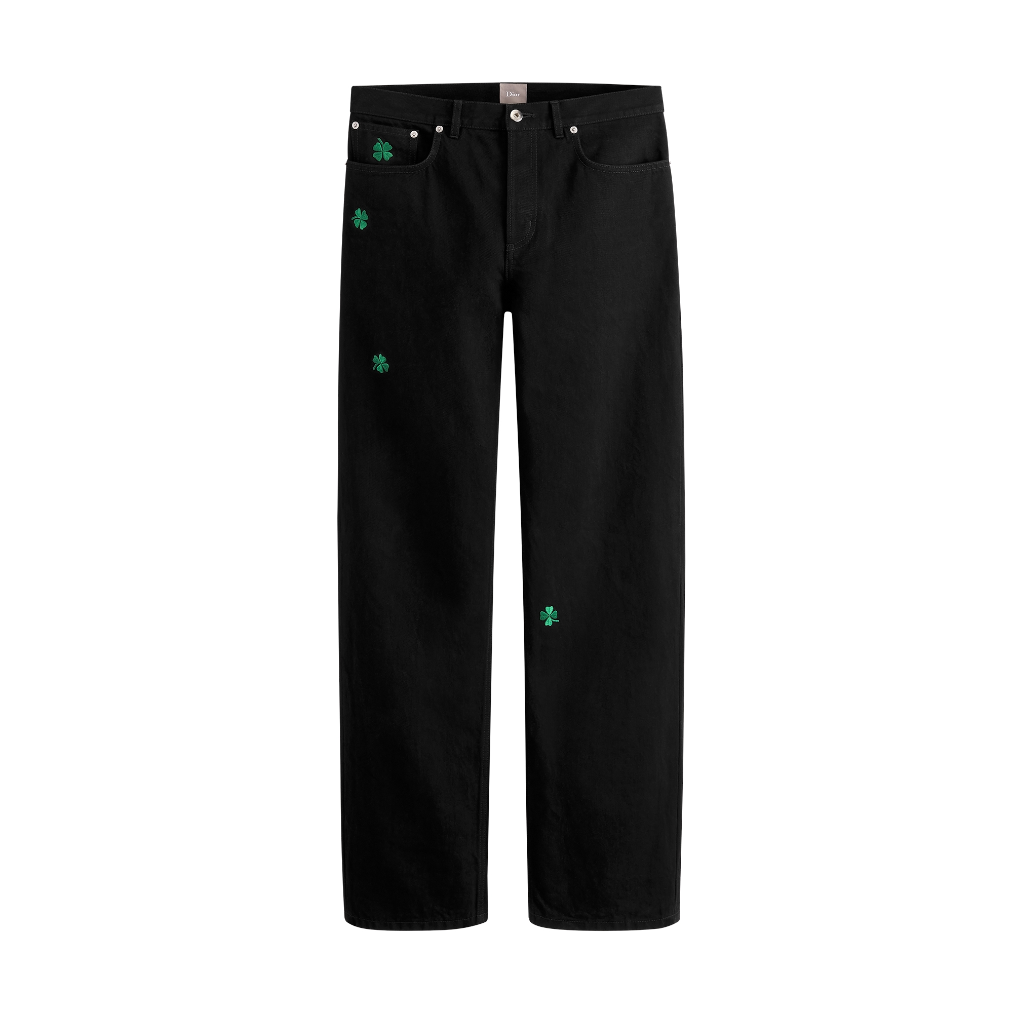 Long Regular Jeans with Dior Clover Embroideries Black Cotton