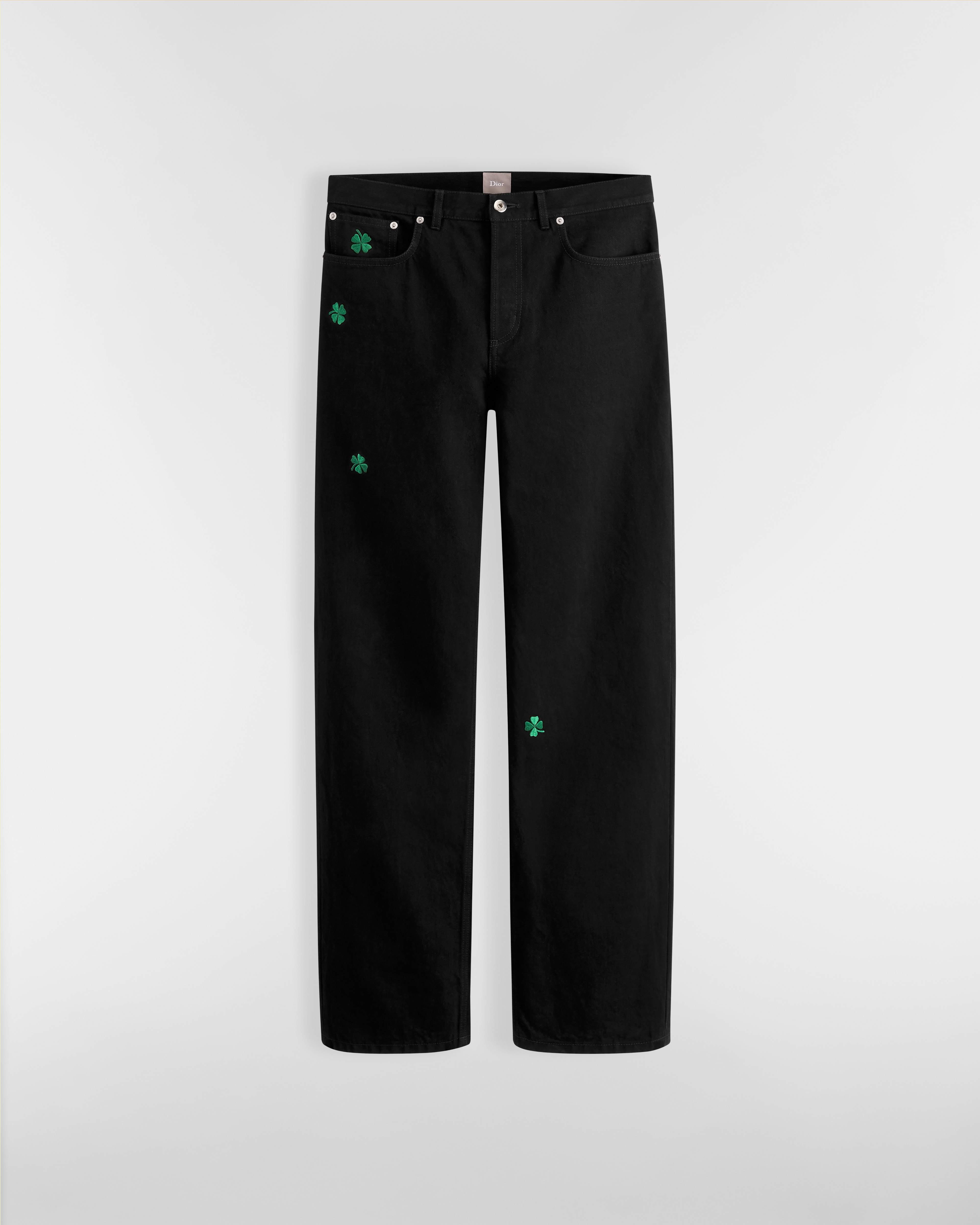 Dior Clover 刺繡標準剪裁牛仔褲 黑色棉質斜紋布 E01
