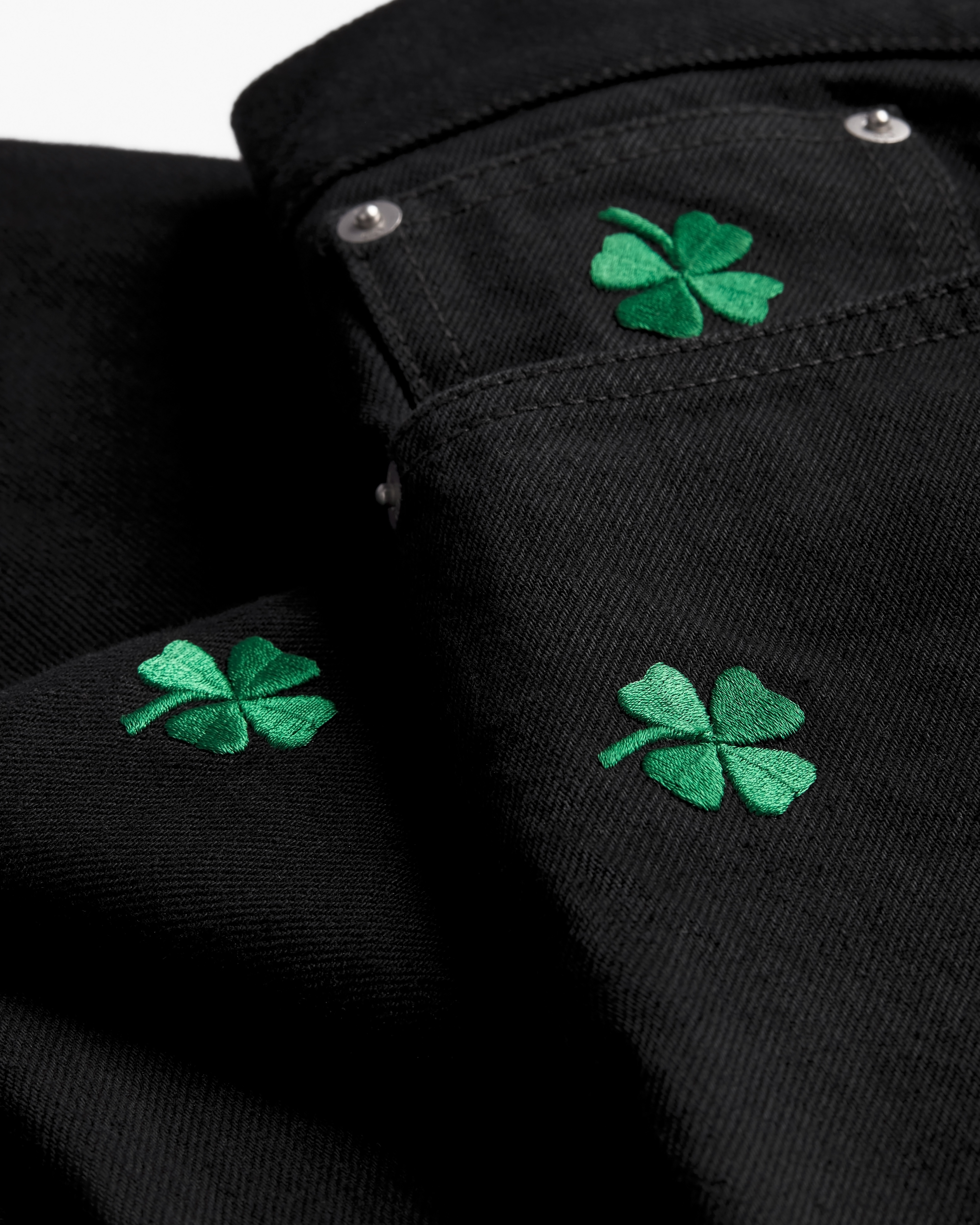 Regular Jeans with Dior Clover Embroidery Black Cotton Twill E09