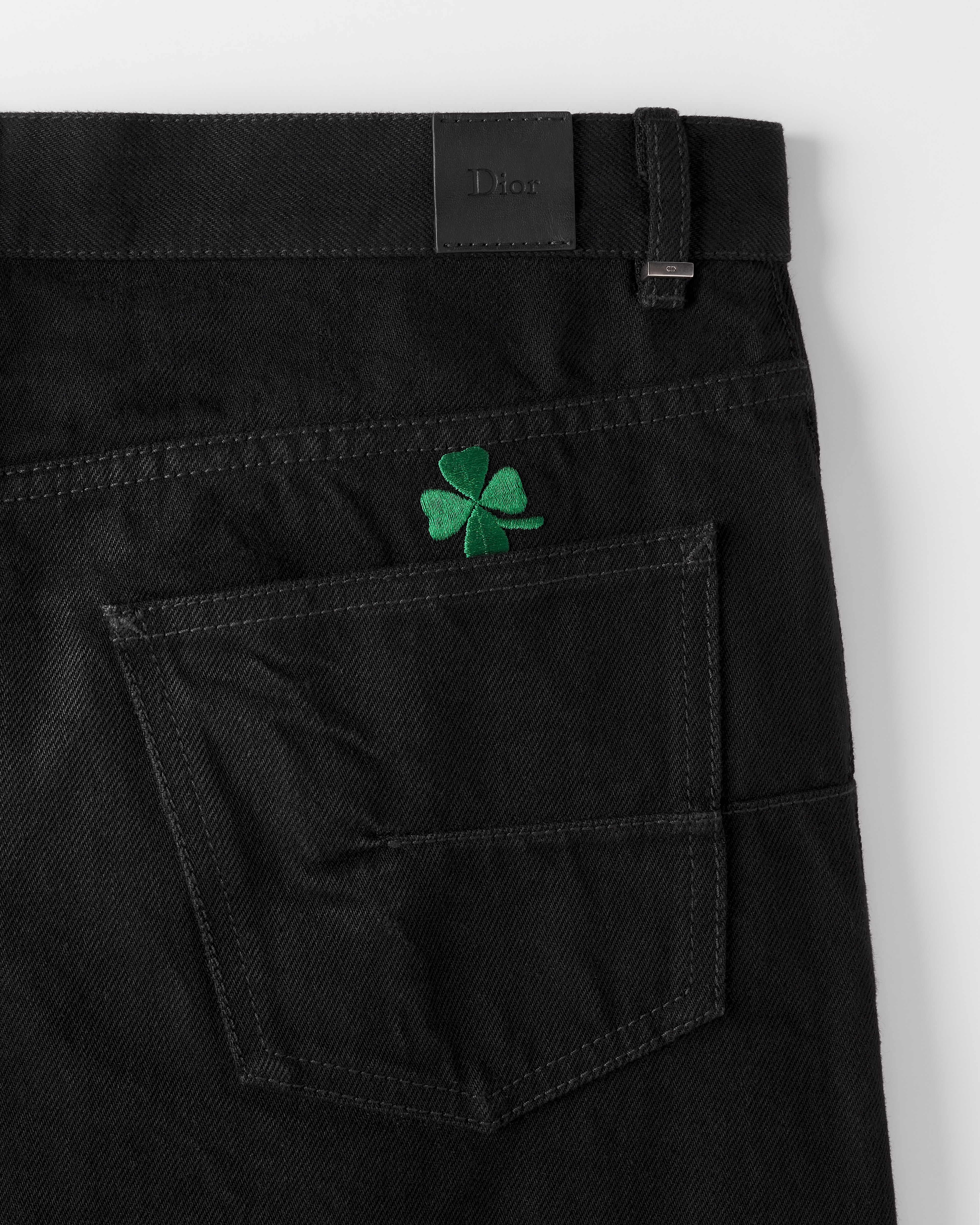 Regular Jeans with Dior Clover Embroidery Black Cotton Twill E10