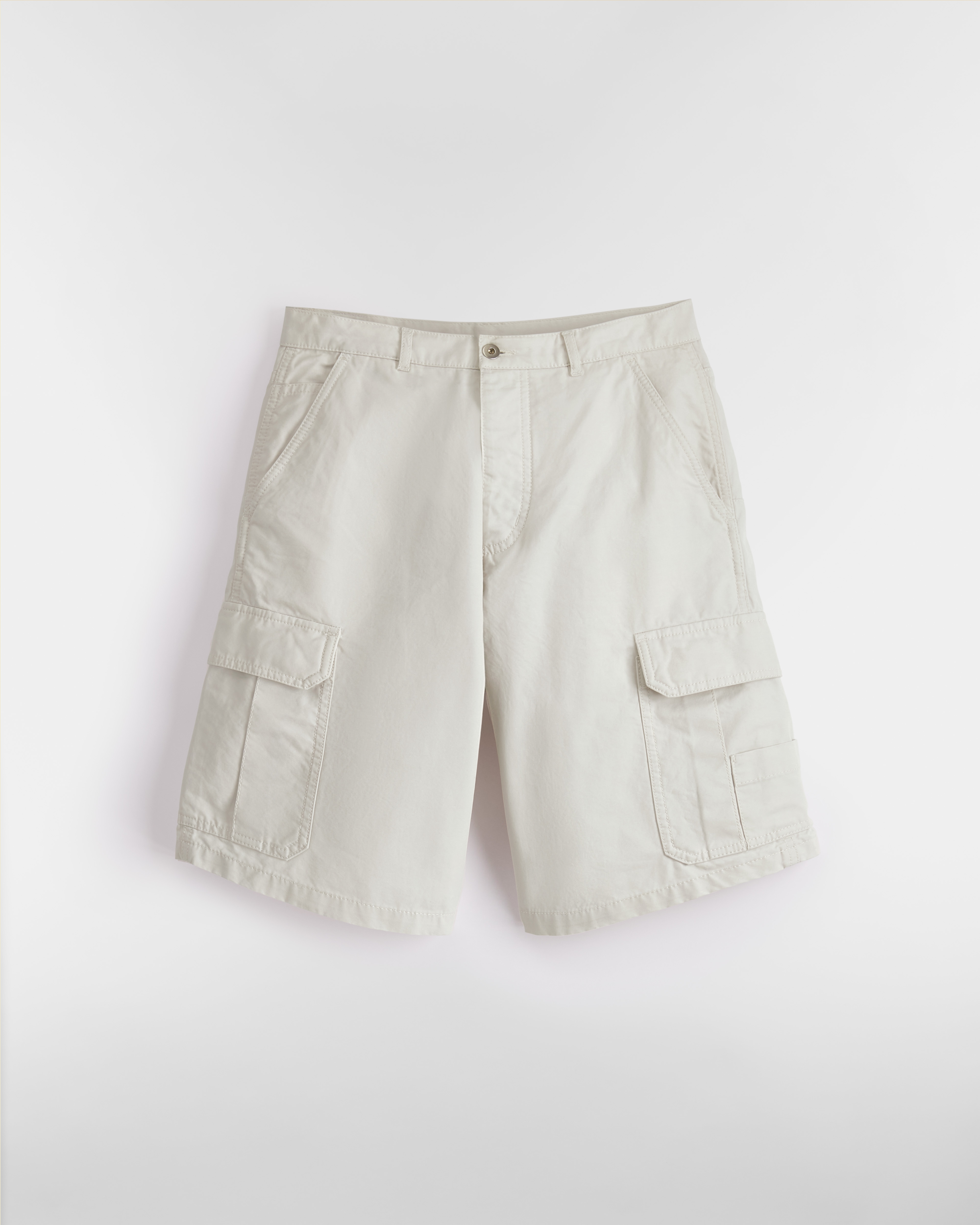 軍裝百慕達短褲 白色棉質斜紋布 E01