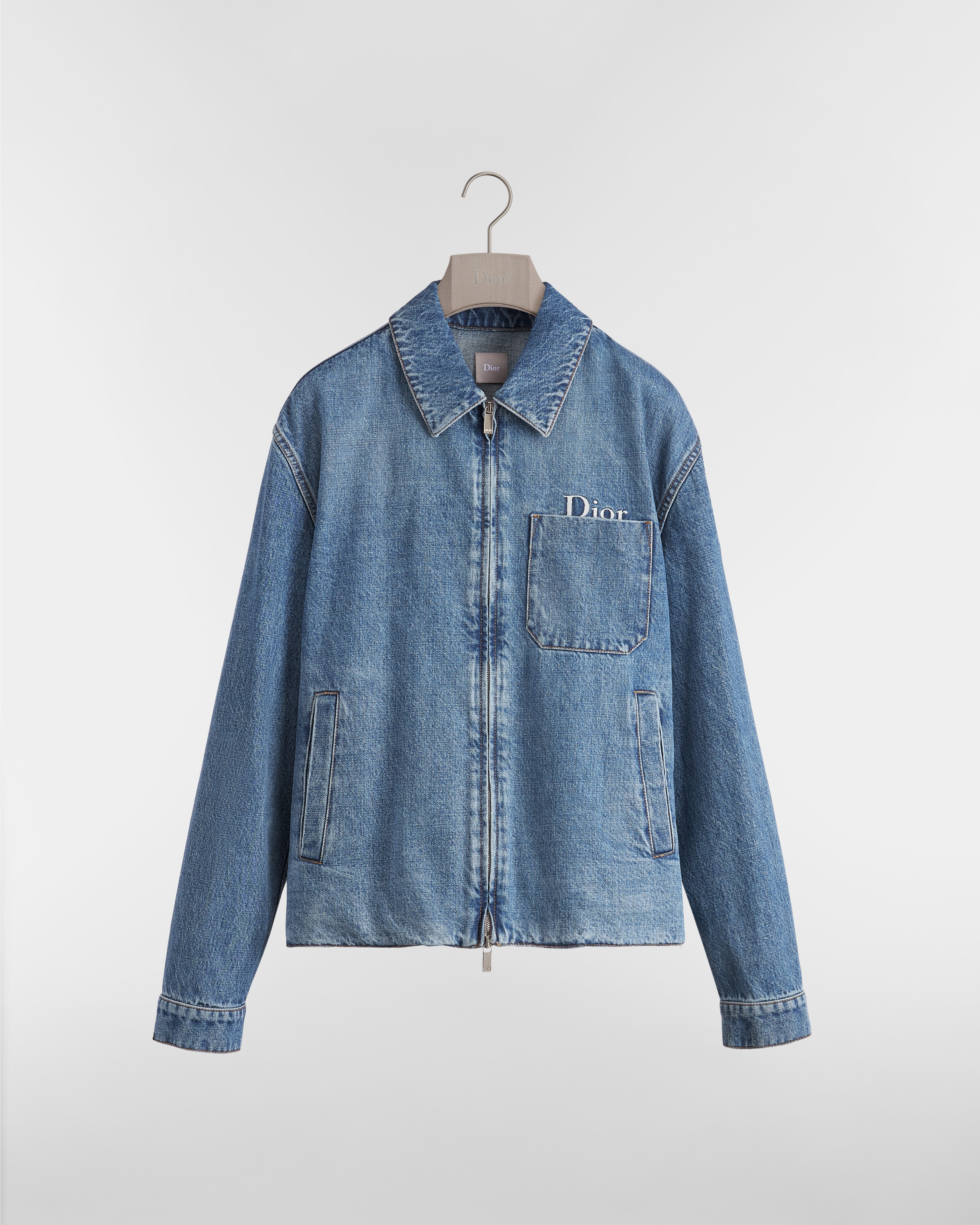 拉鍊外套 藍色棉質斜紋布 E01