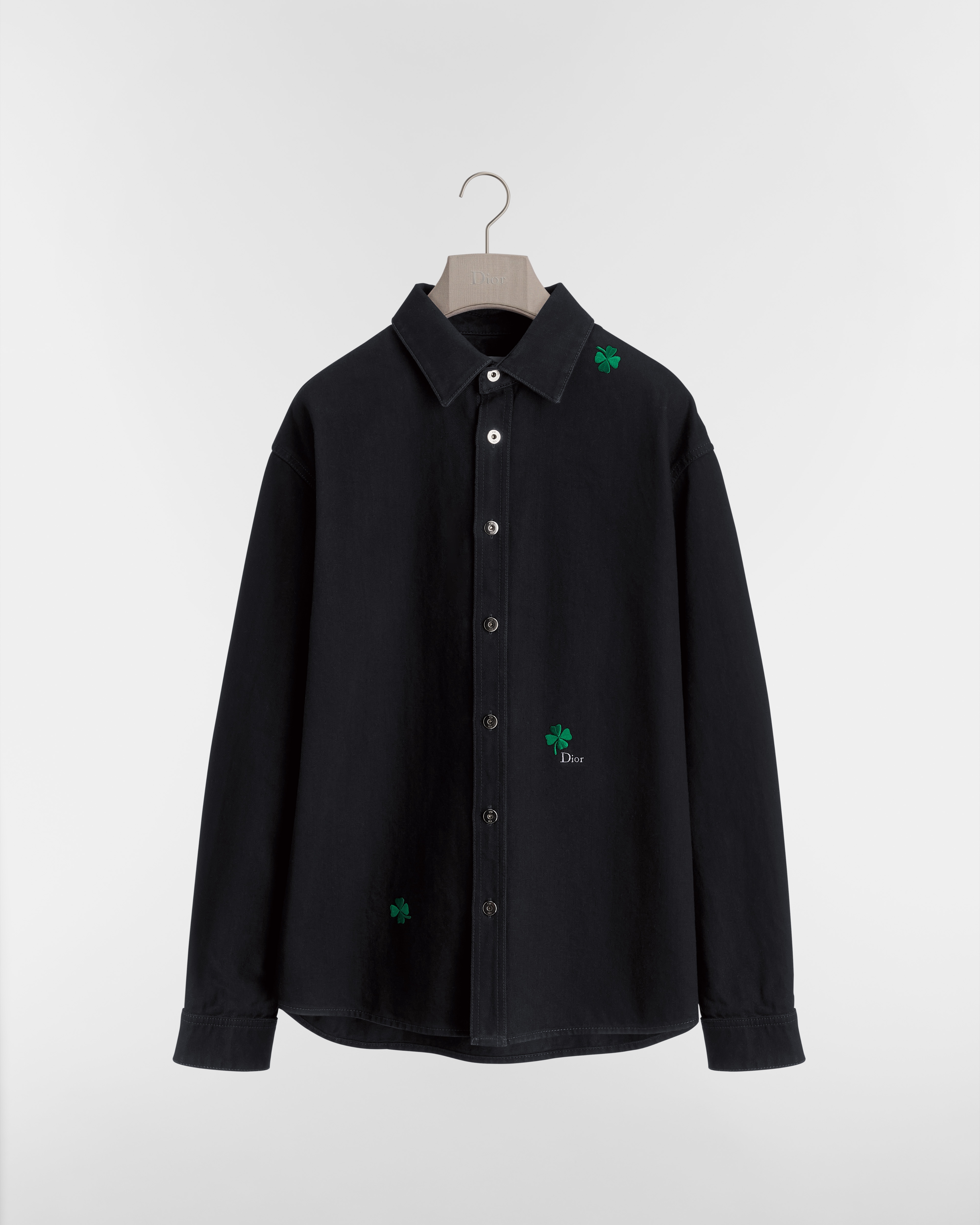 Hemdjacke mit Dior Kleeblattstickerei Baumwolltwill in Schwarz E01