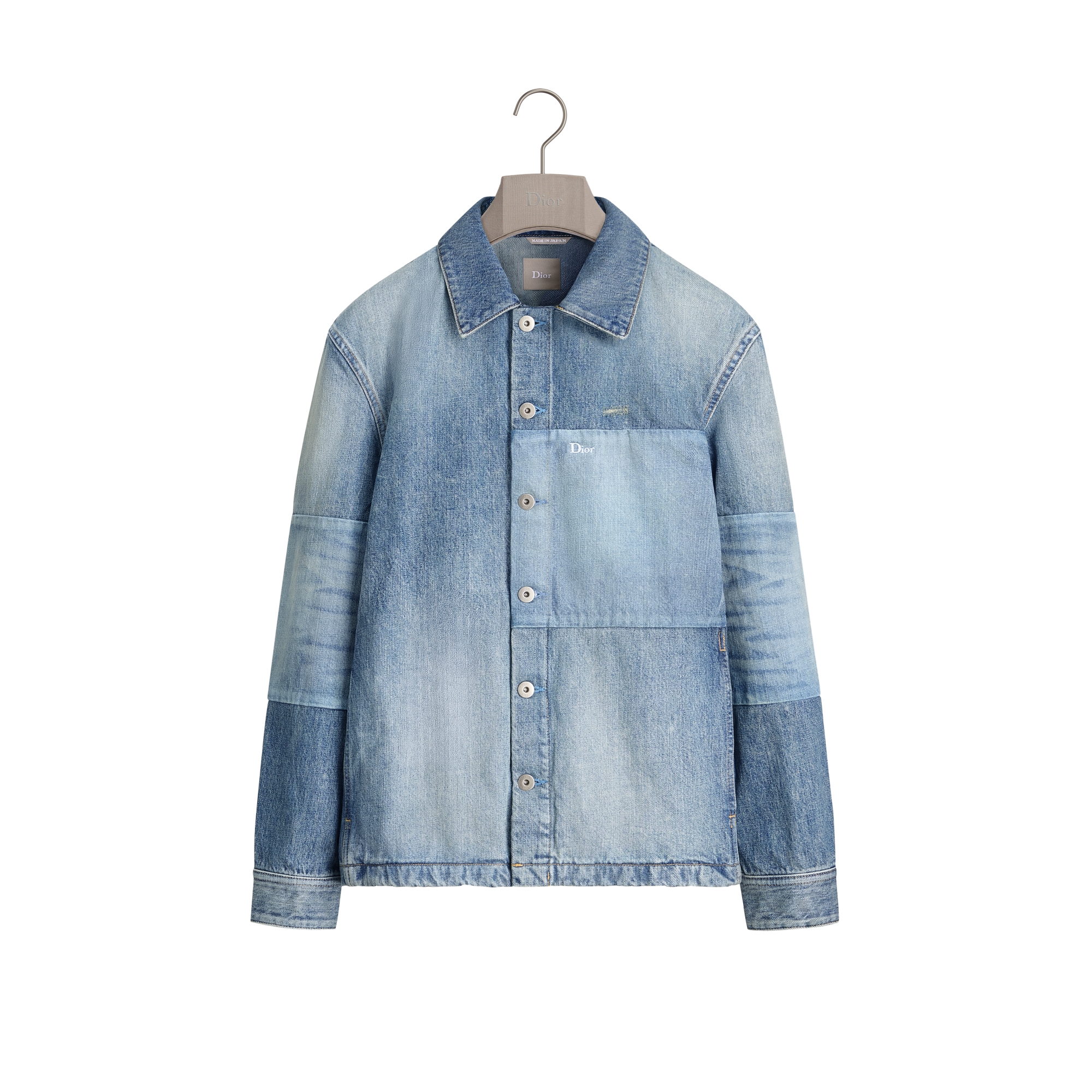 Overshirt with Patchwork Effect Blue Cotton Twill E01