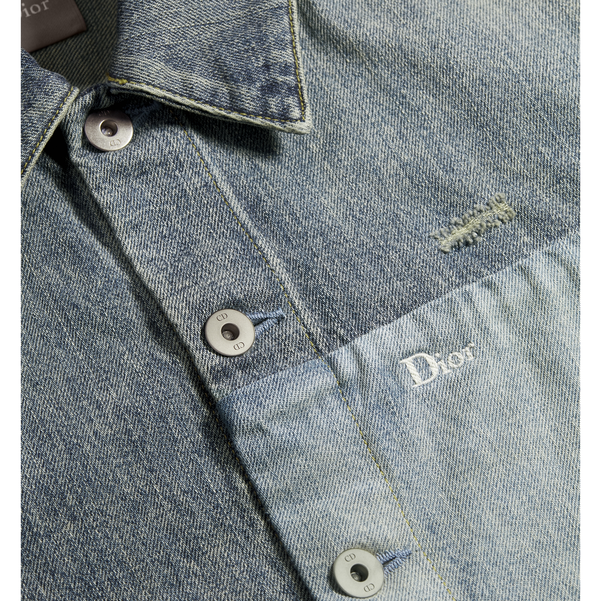 Overshirt with Patchwork Effect Blue Cotton Twill E09