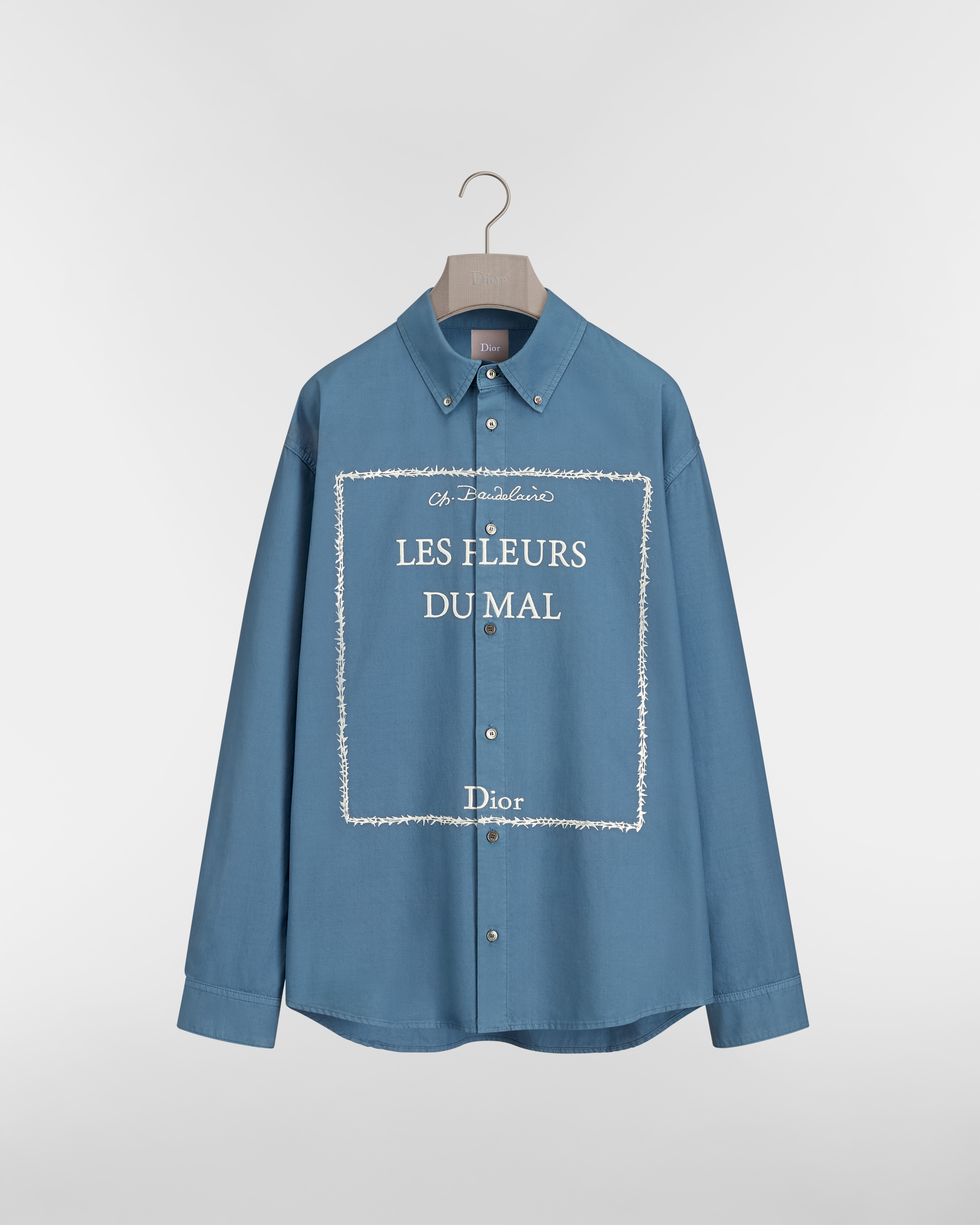 Surchemise à broderie Book Cover Toile de coton bleue et blanche E01