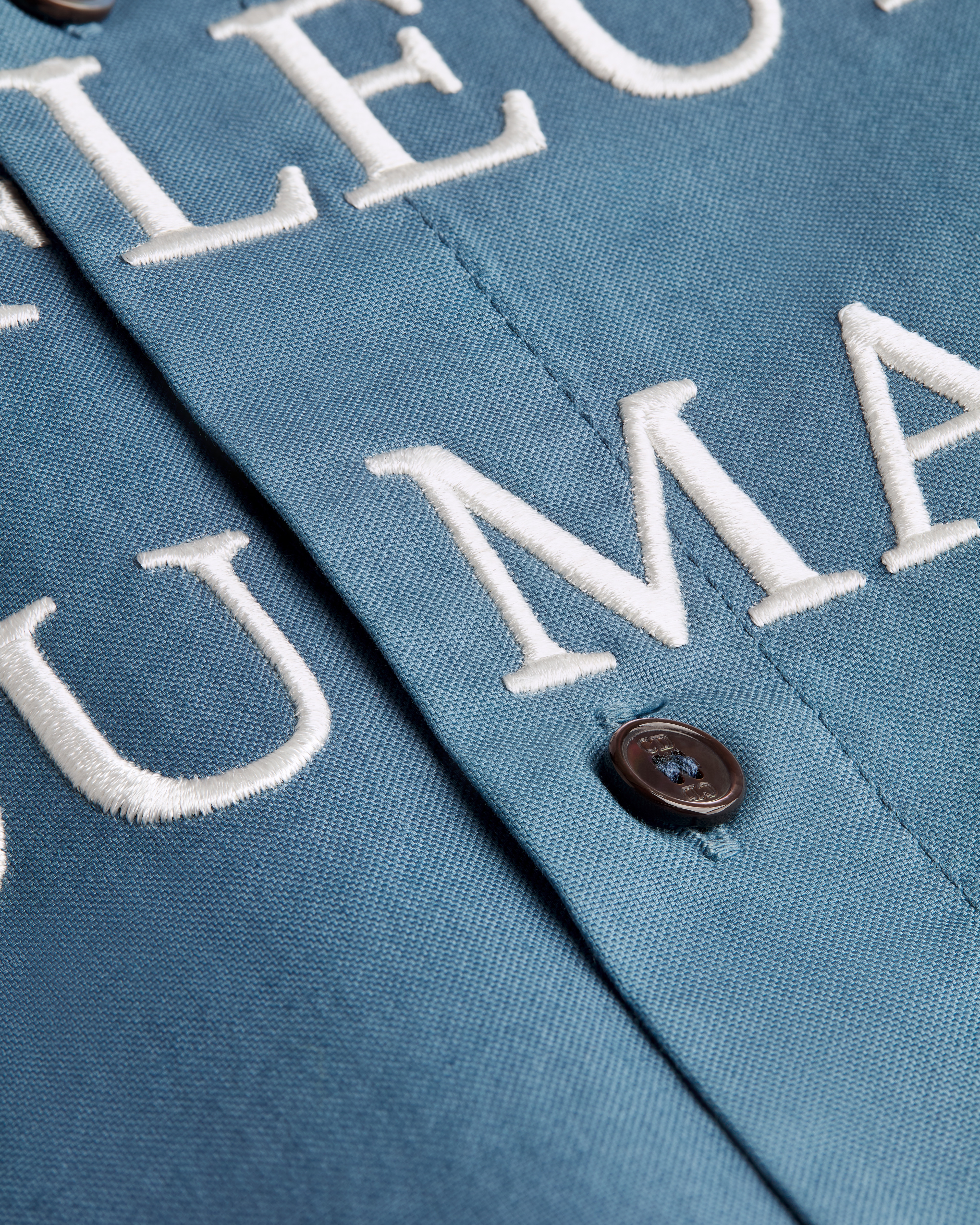 Hemdjacke mit Book Cover-Stickerei Baumwolle in Blau und Weiß E09