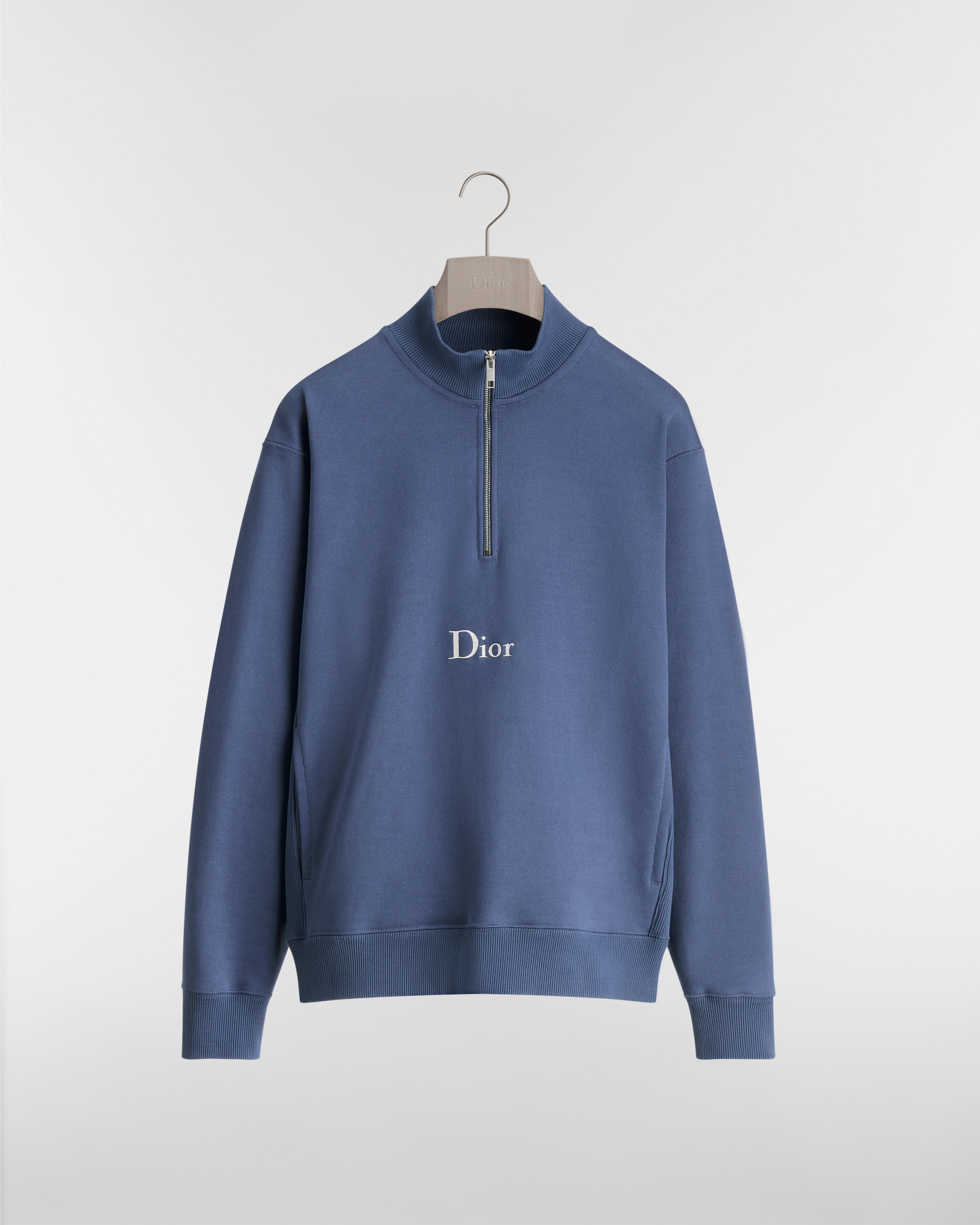 Trui met rits aan de halslijn Blauwe katoenfleece E01