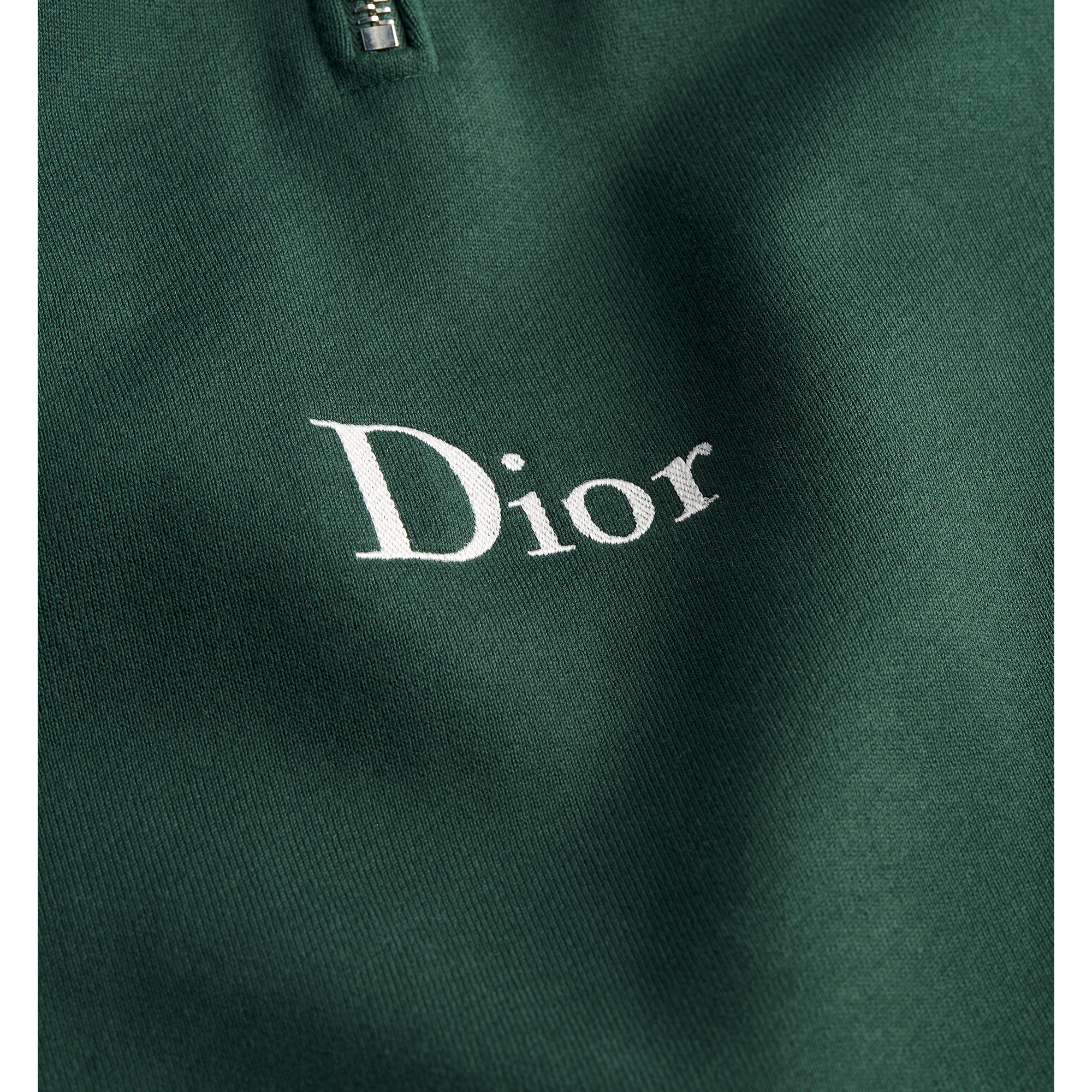 Sweatshirt with Zipped Neckline Green Cotton Fleece E09