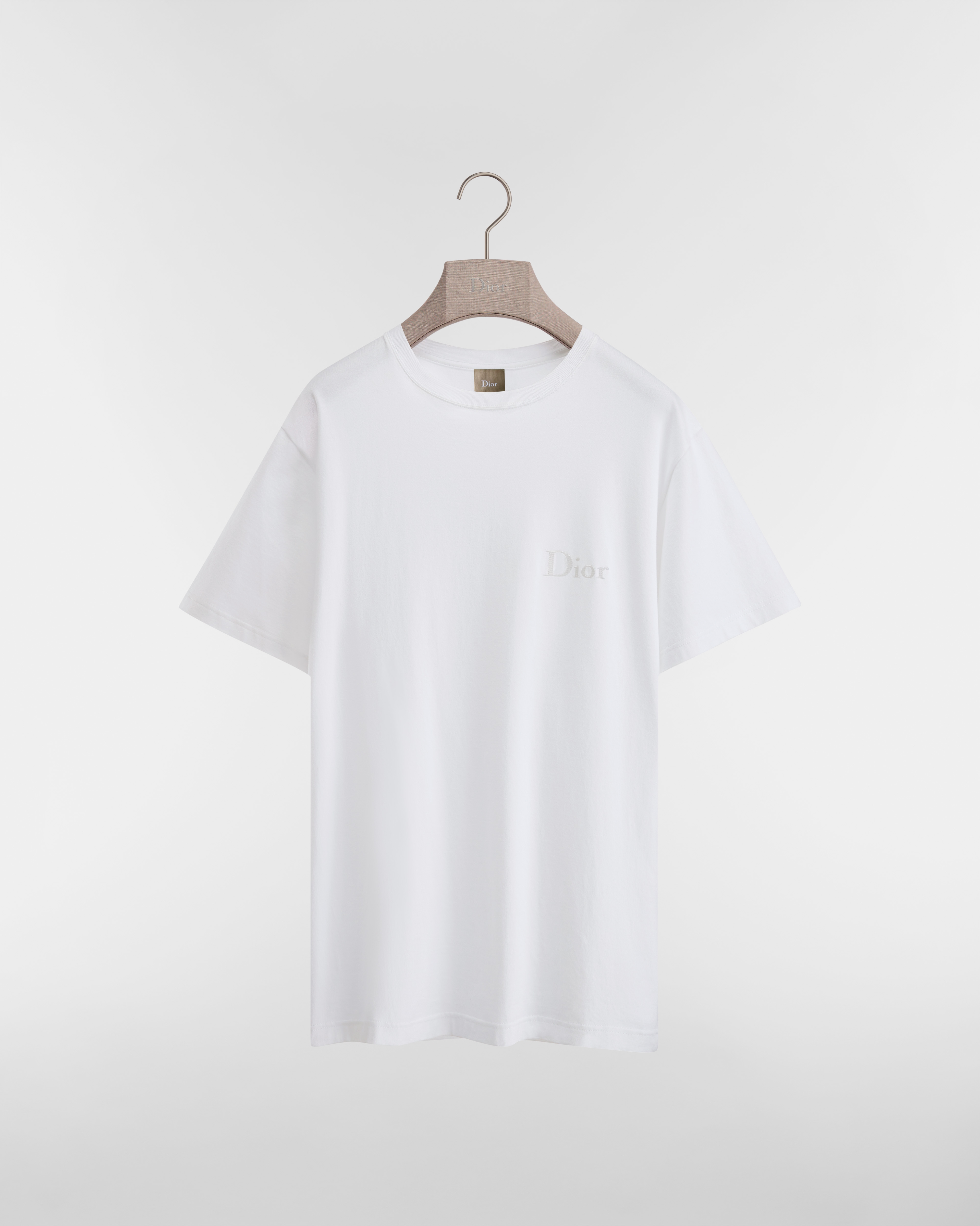 寬鬆剪裁 Dior 刺繡 T 恤 白色棉質針織布 E01