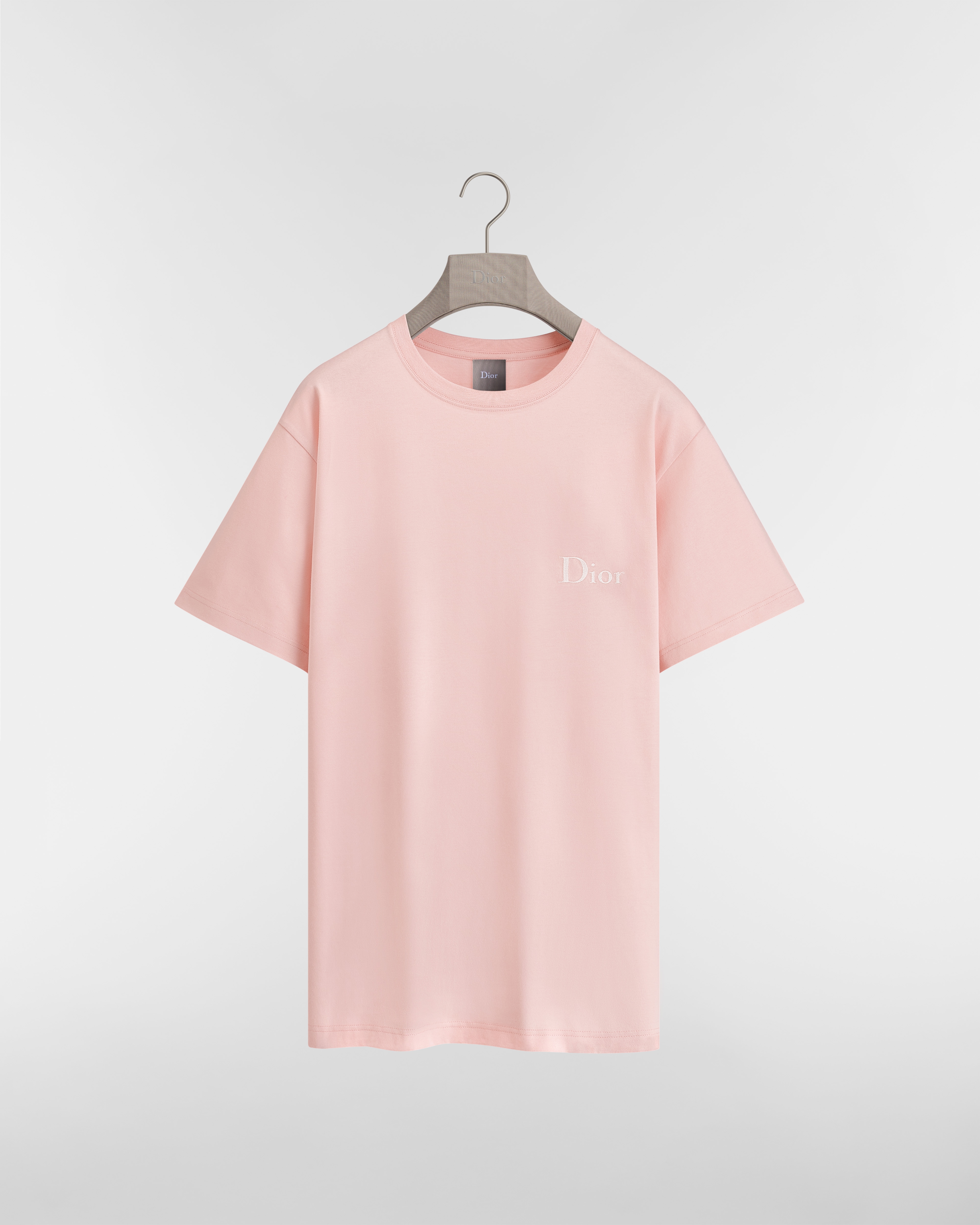 寬鬆剪裁 Dior 刺繡 T 恤 粉紅色棉質針織布 E01