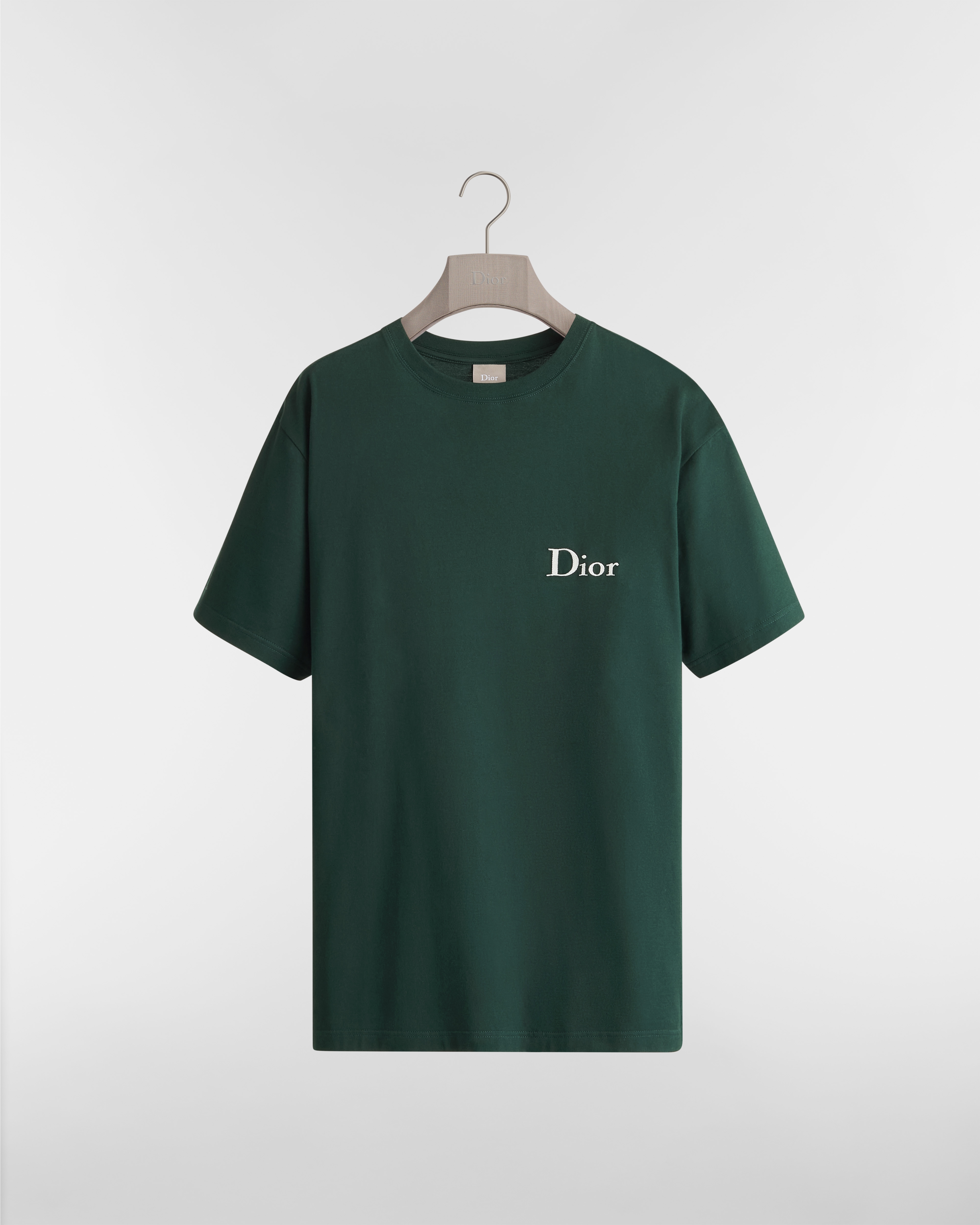 寬鬆剪裁 Dior 刺繡 T 恤 綠色棉質針織布 E01