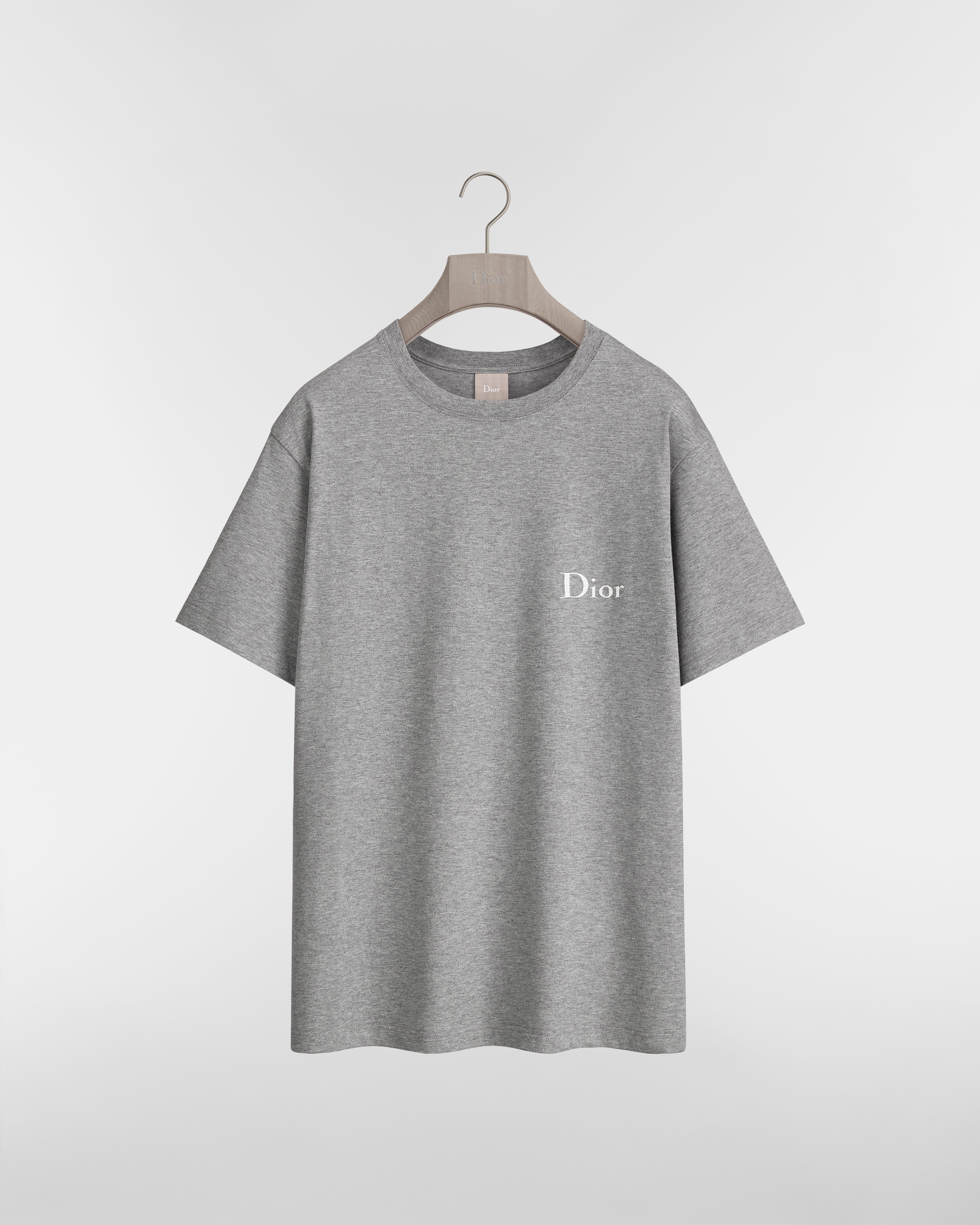 T-Shirt with Dior Embroidery, Relaxed Fit Gray Cotton Jersey E01