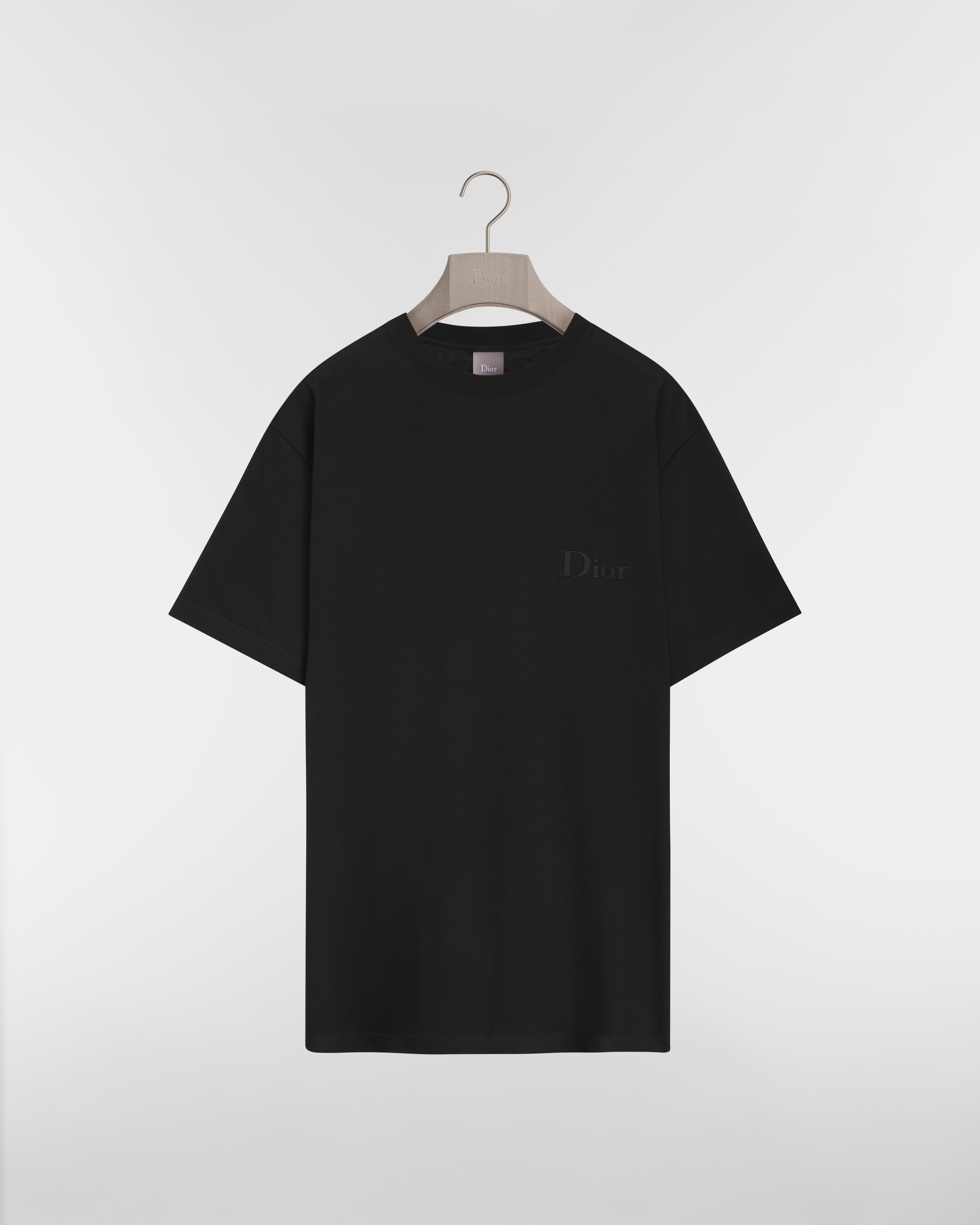 T-Shirt with Dior Embroidery, Relaxed Fit Black Cotton Jersey E01