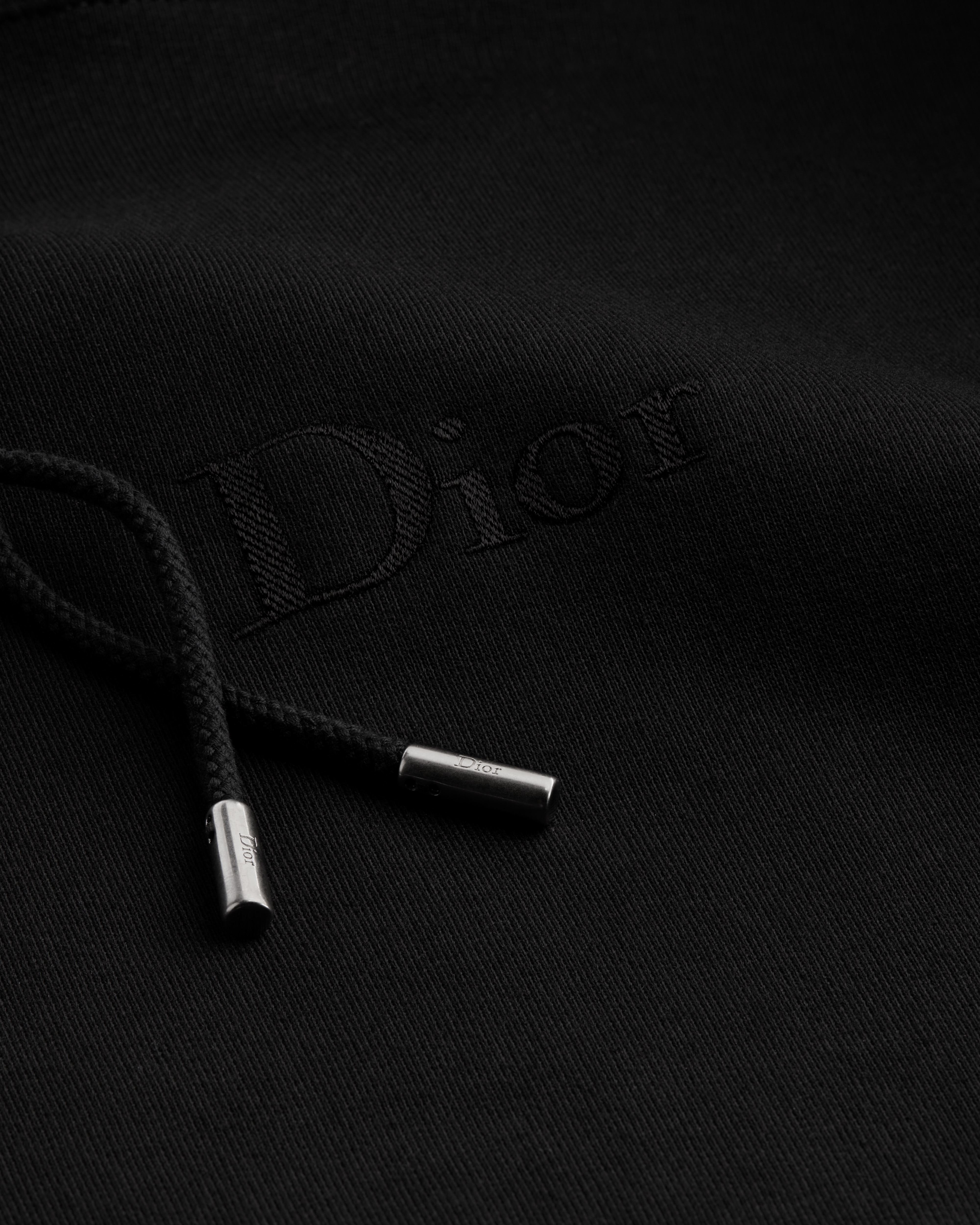 寬鬆剪裁 Dior 刺繡連帽運動上衣 黑色棉質刷毛布 E09