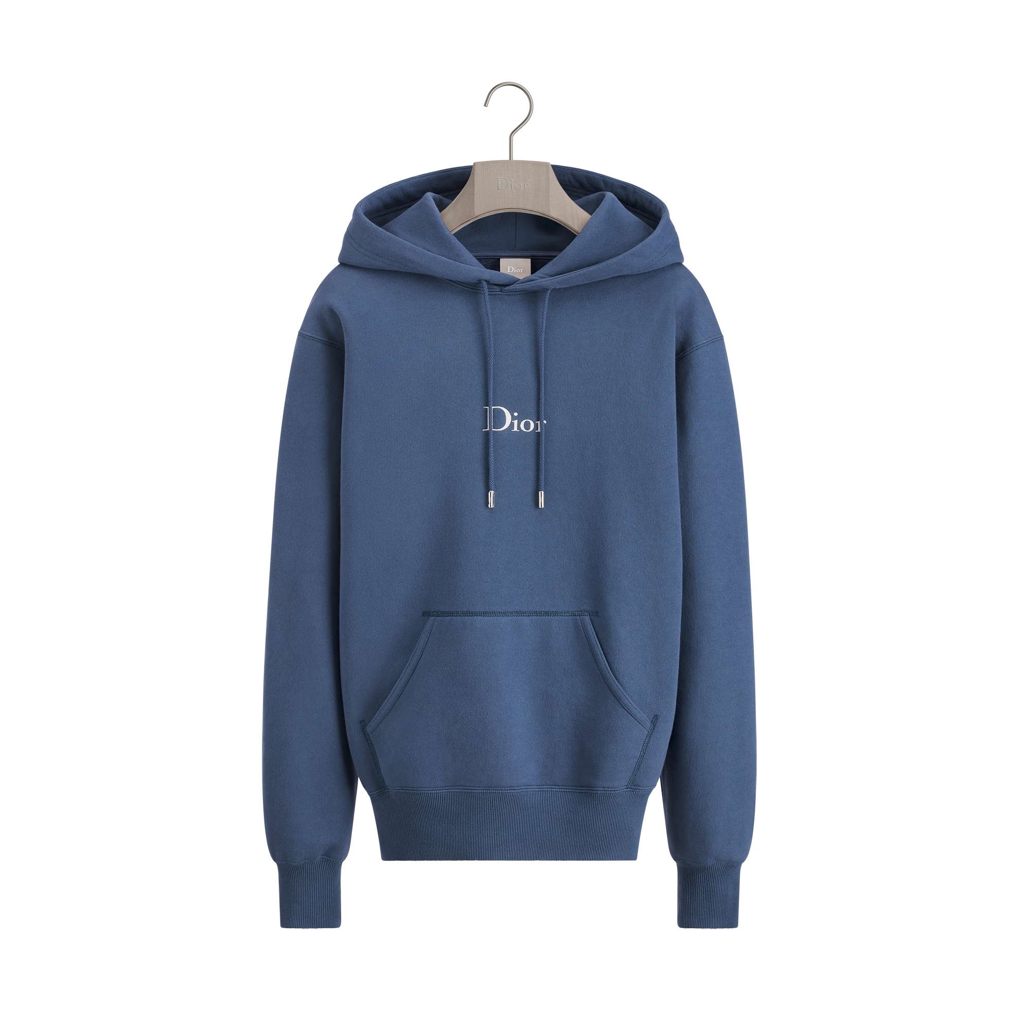 Hooded Sweatshirt with Dior Embroidery, Relaxed Fit Blue Cotton