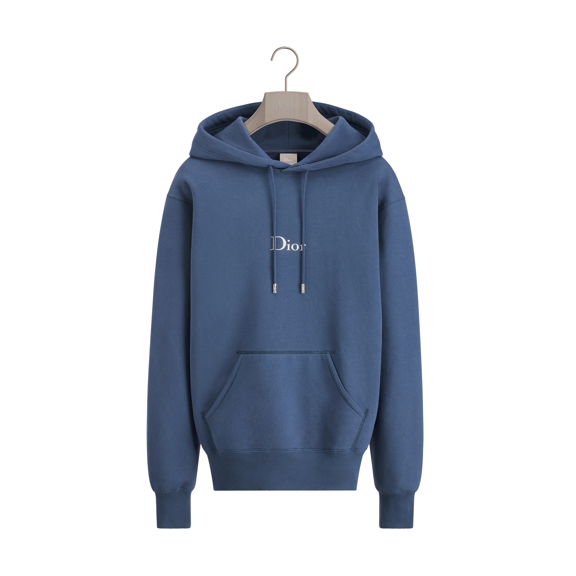 Hooded Sweatshirt with Dior Embroidery, Relaxed Fit Blue Cotton