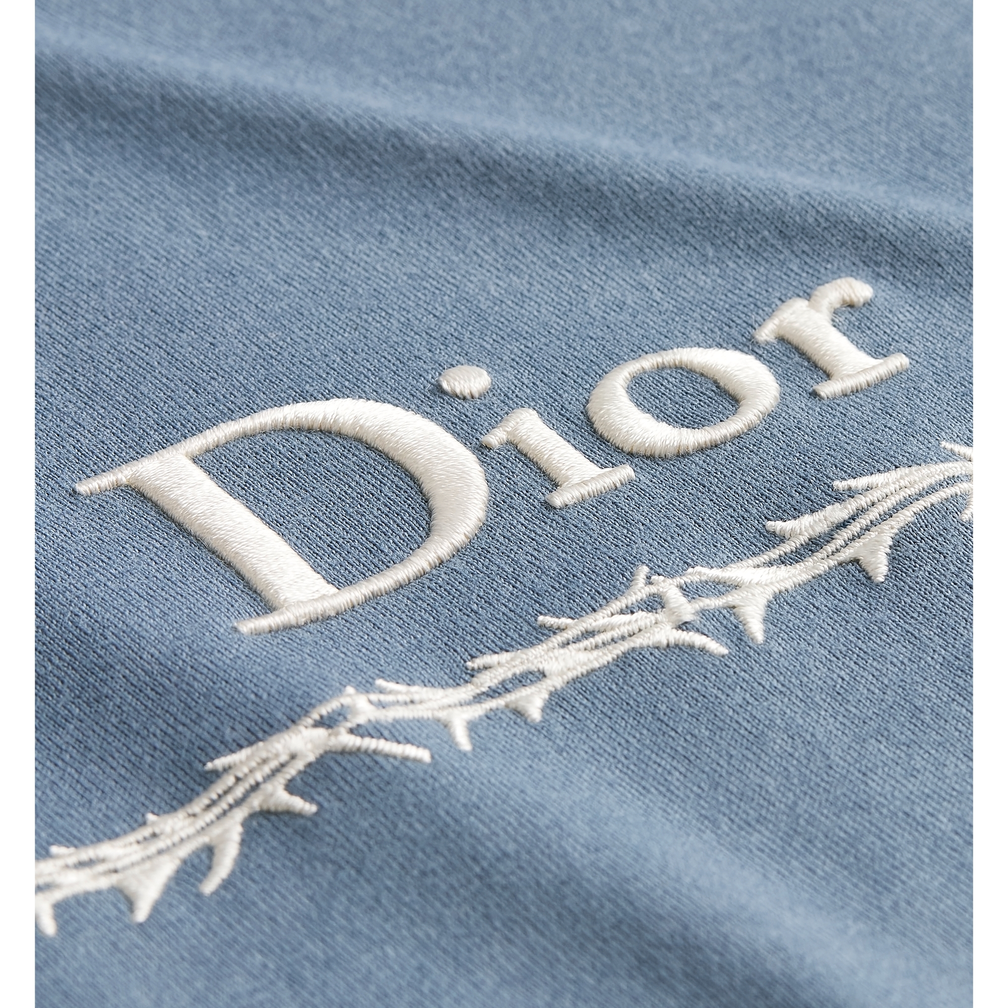 T-Shirt with Book Cover Embroidery, Relaxed Fit Blue and White Cotton Jersey E09