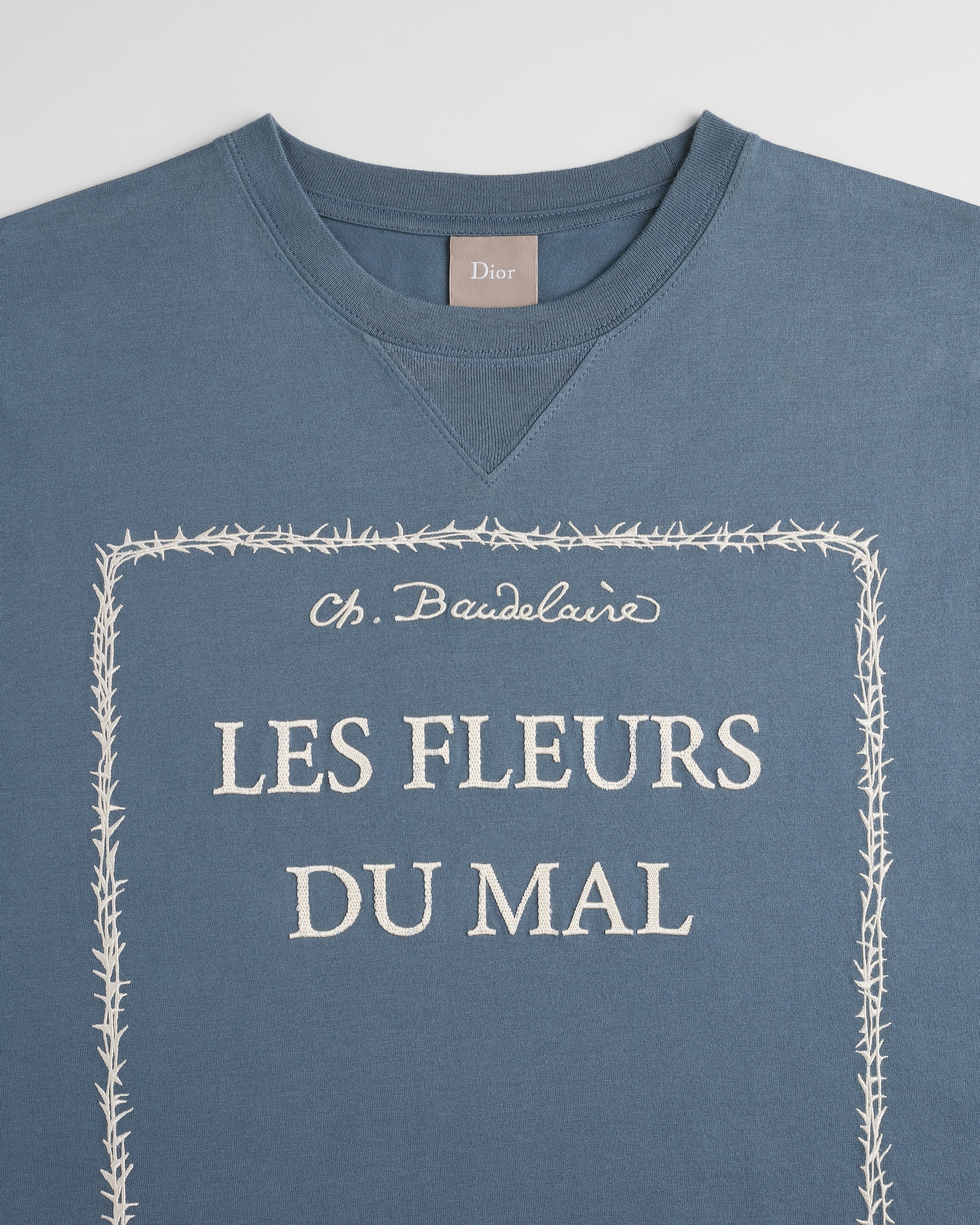 T-shirt à broderie Book Cover, coupe relax Jersey de coton bleu et blanc E10