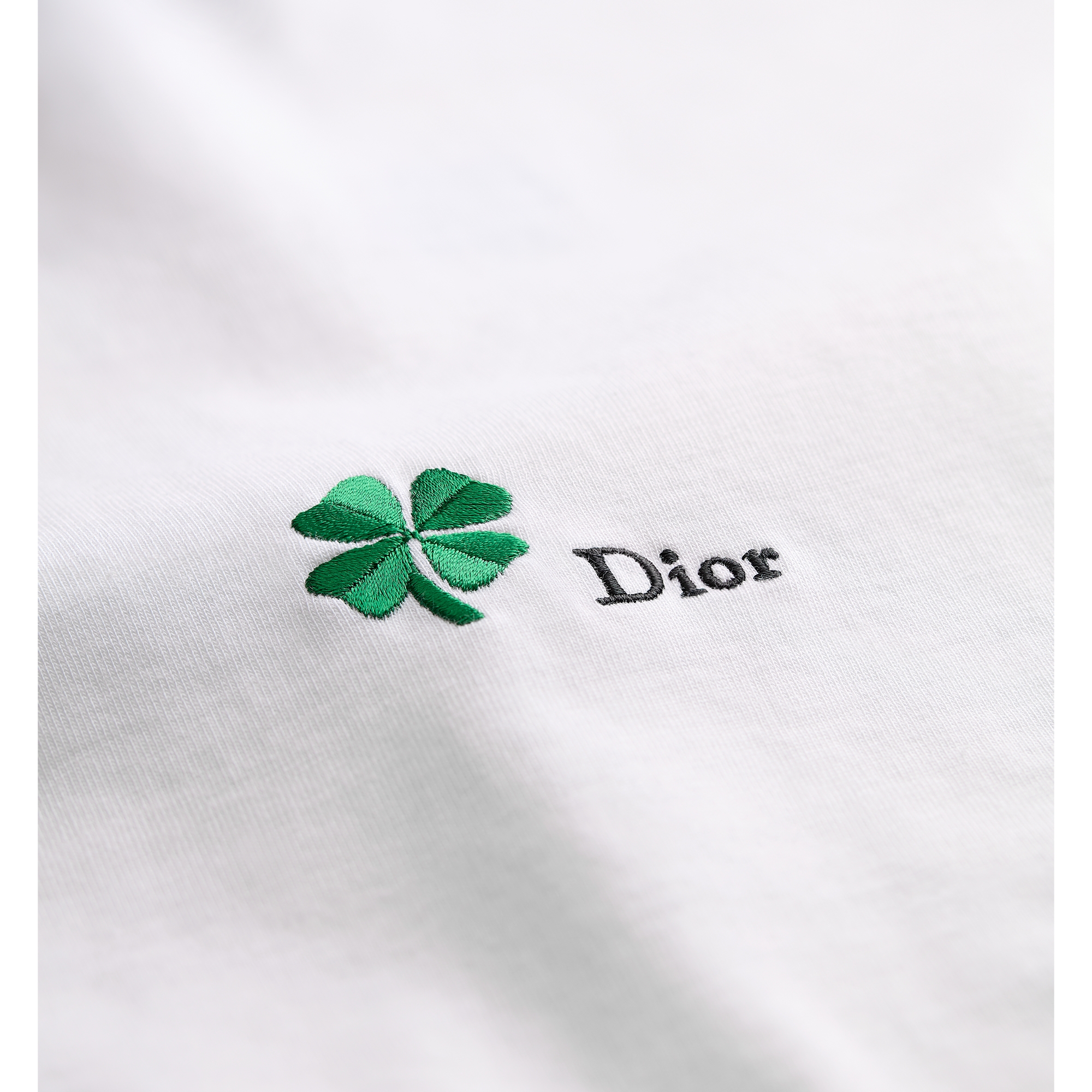 T-Shirt with Dior Clover Embroidery, Relaxed Fit White Cotton Jersey E09