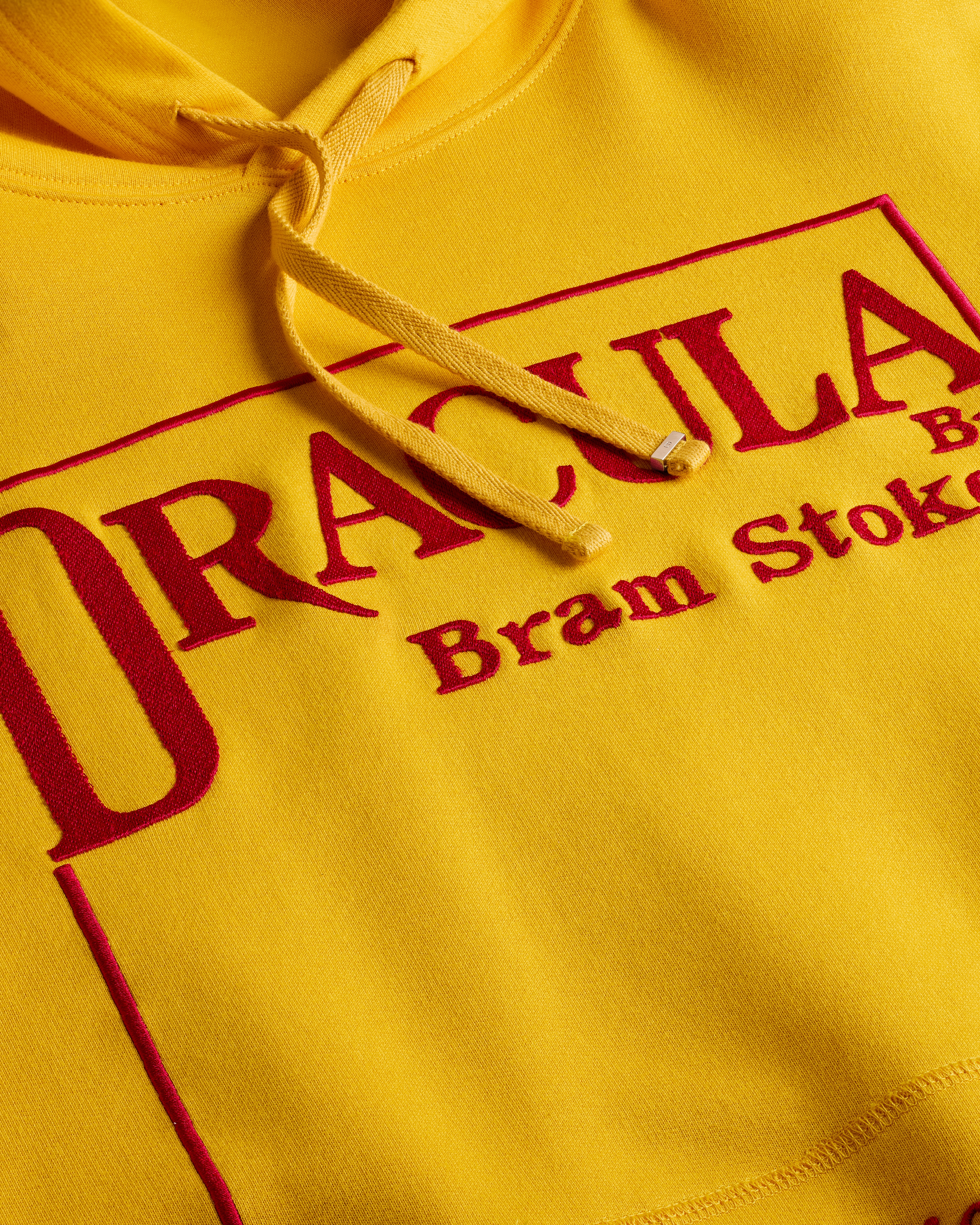 Hooded Sweatshirt with Book Cover Embroidery Yellow and Red Cotton Fleece E09