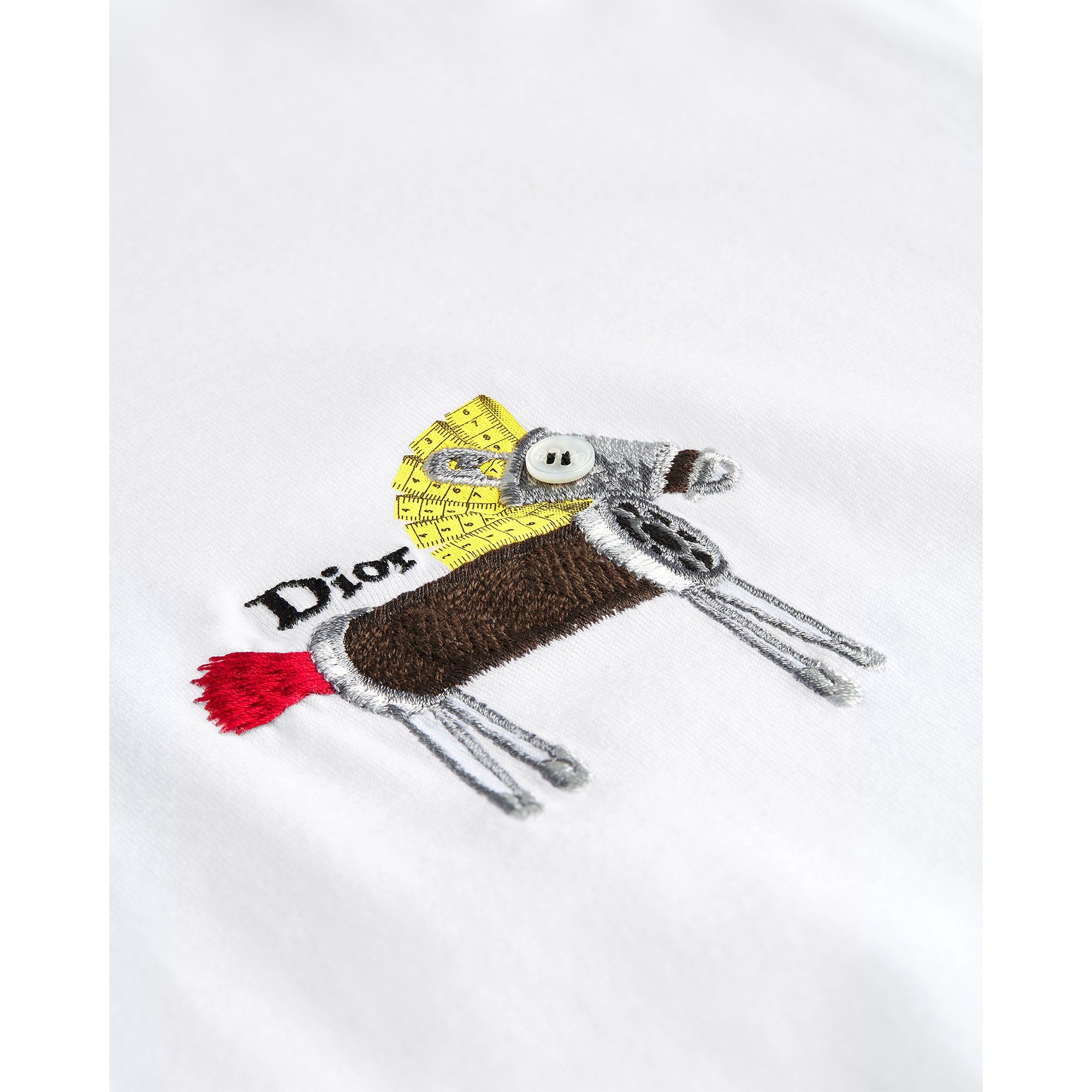 T-Shirt with Horse Embroidery, Relaxed Fit White Cotton Jersey E09