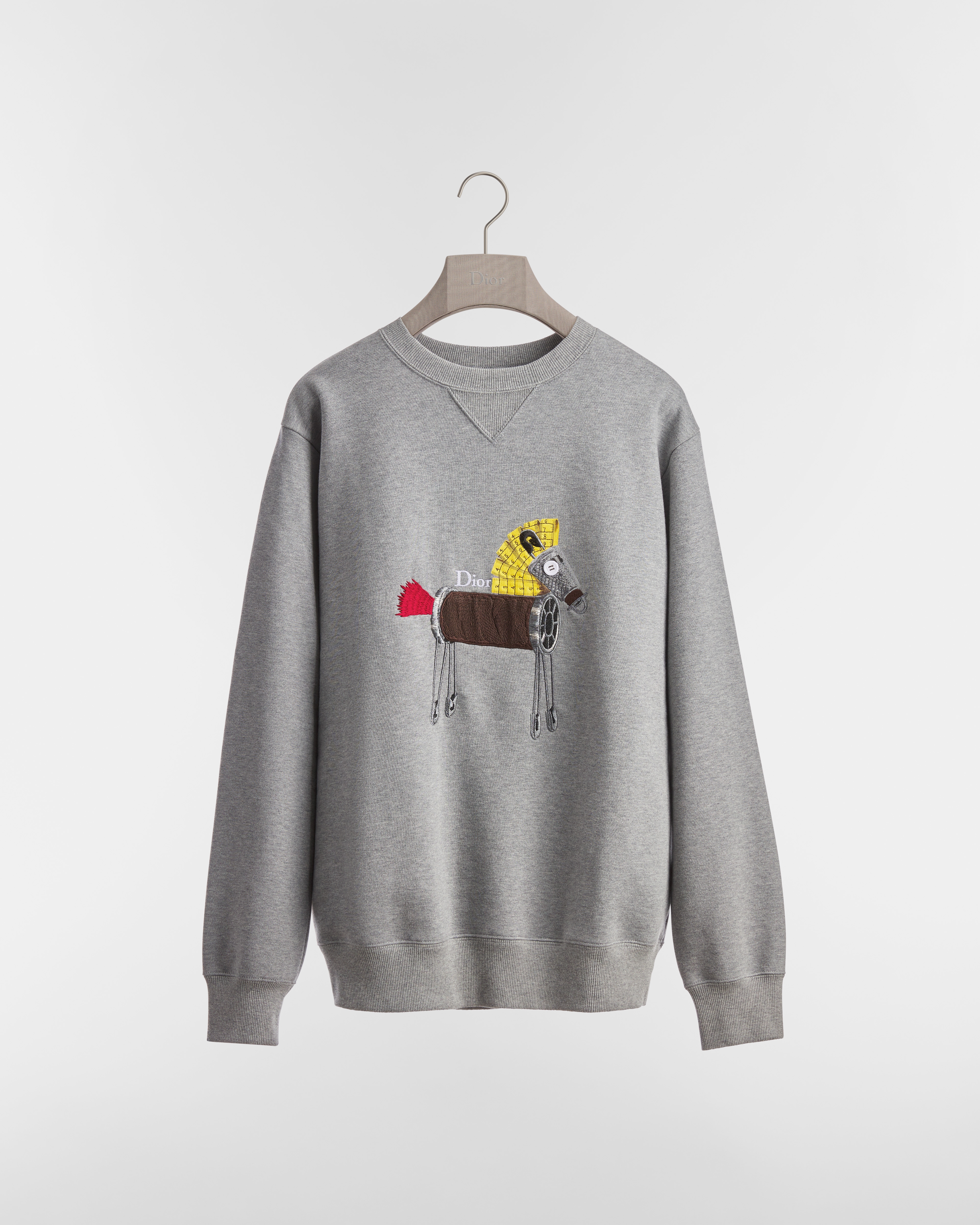 Sweatshirt à broderie cheval Molleton de coton gris E01